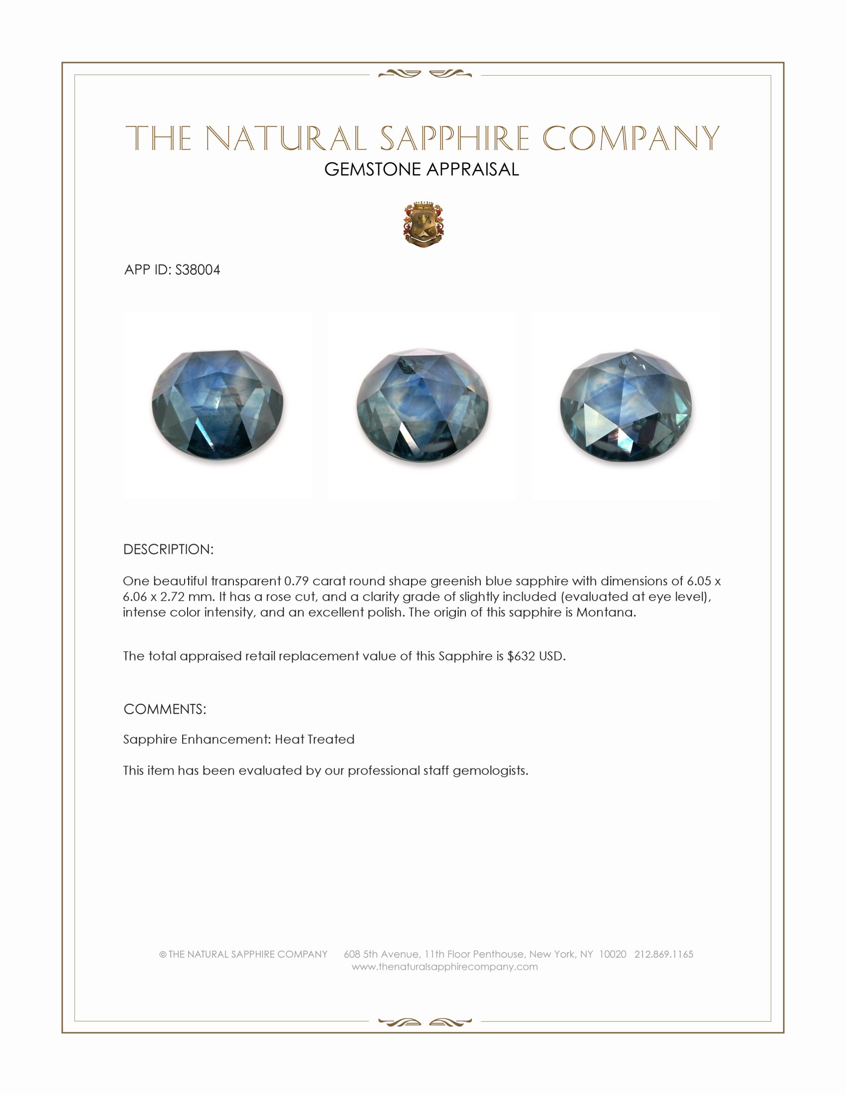 0.79 Ct. Greenish Blue Sapphire from Montana