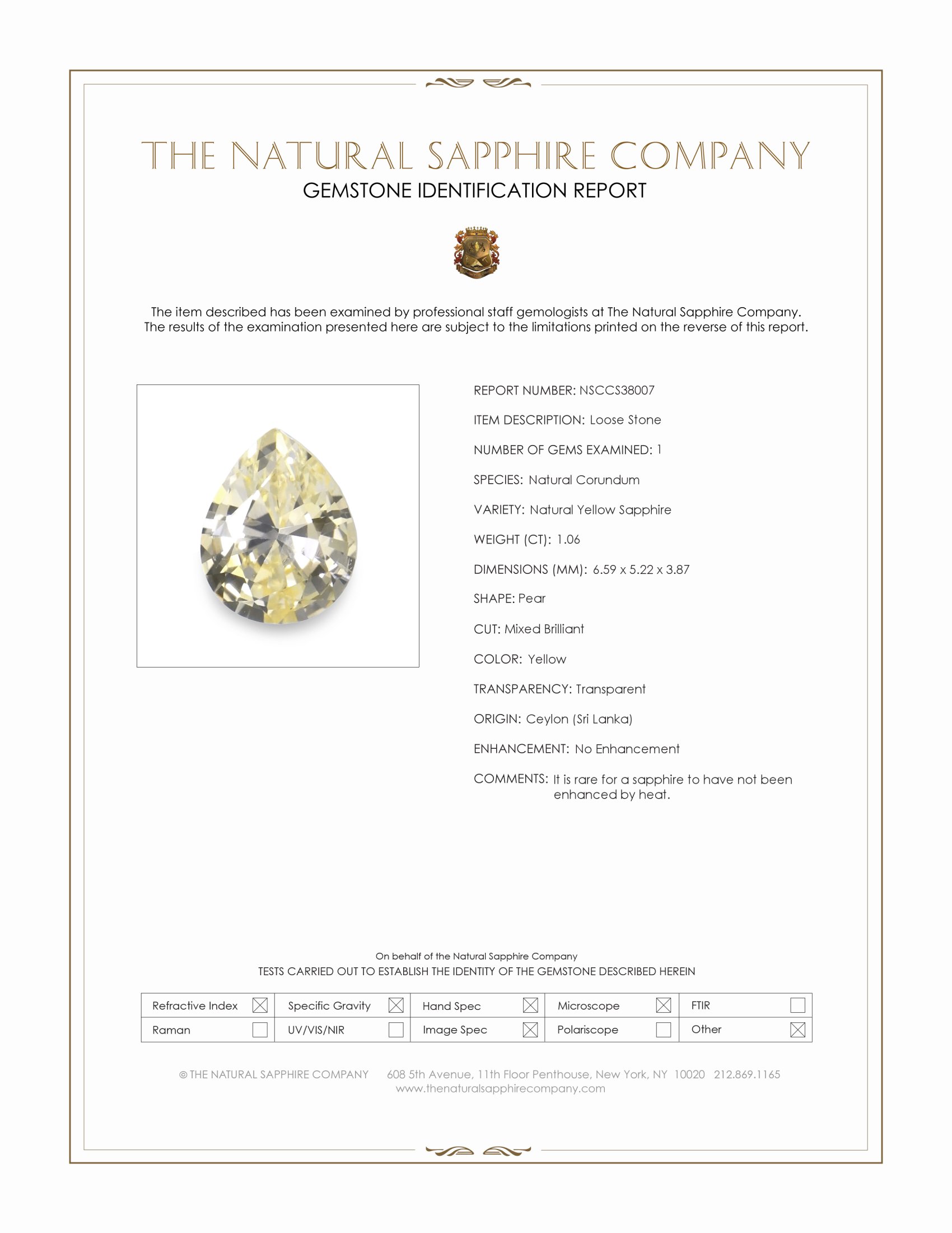 1.06 Ct. Yellow Sapphire from Ceylon (Sri Lanka)