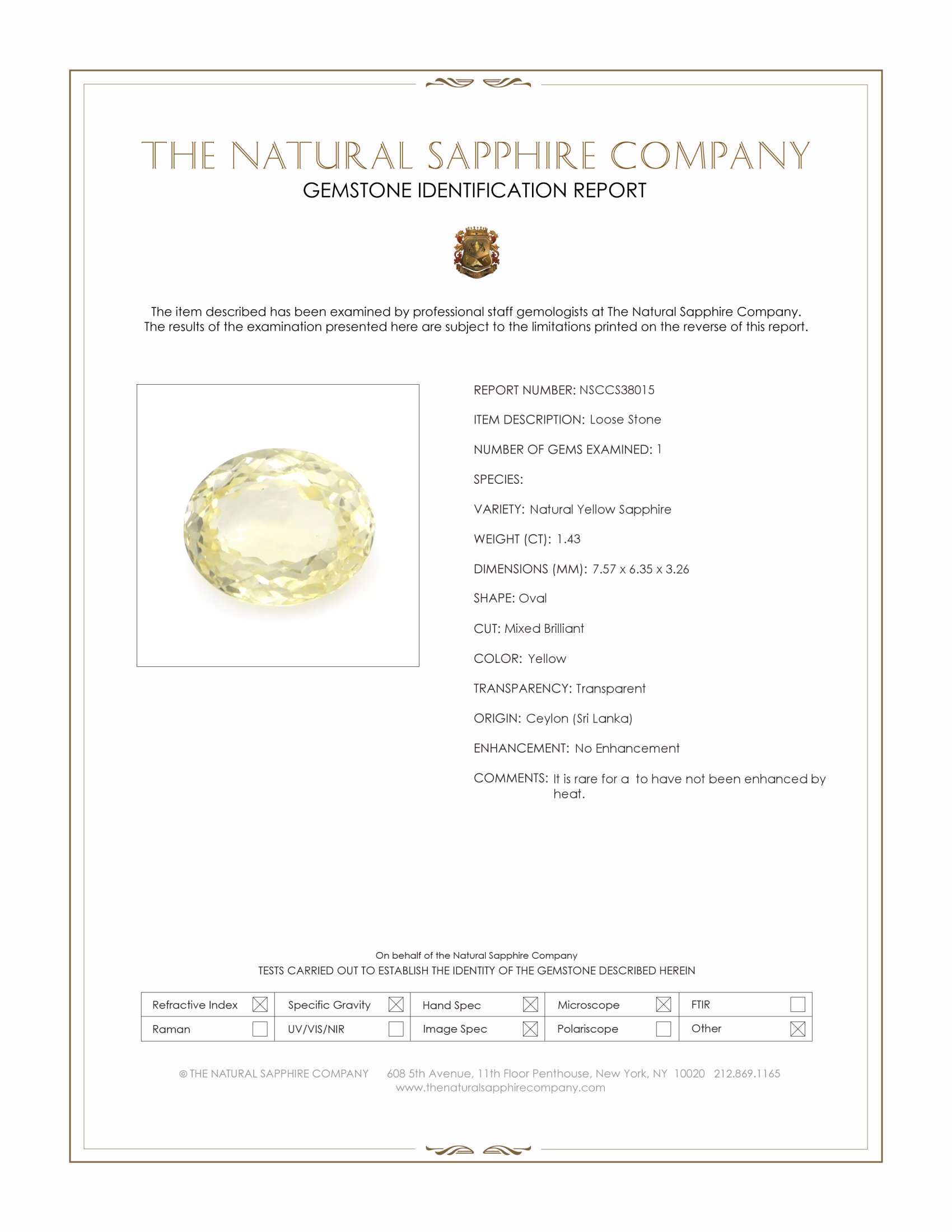 1.43 Ct. Yellow Sapphire from Ceylon (Sri Lanka)