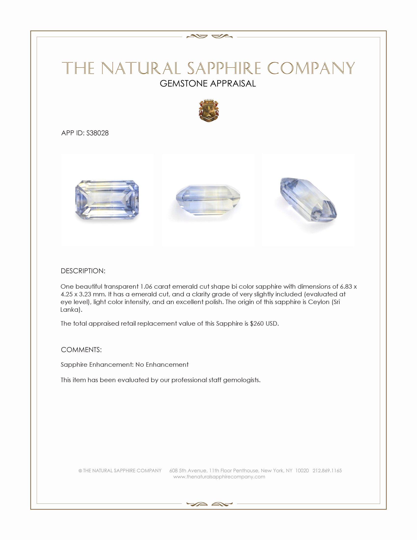 1.06 Ct. Bi Color Sapphire from Ceylon (Sri Lanka)