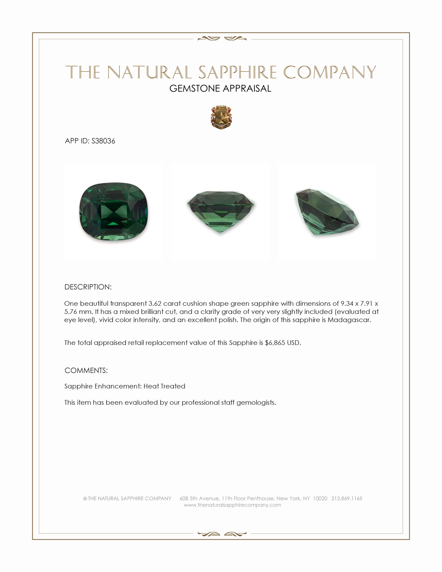 3.62 Ct. Green Sapphire from Madagascar