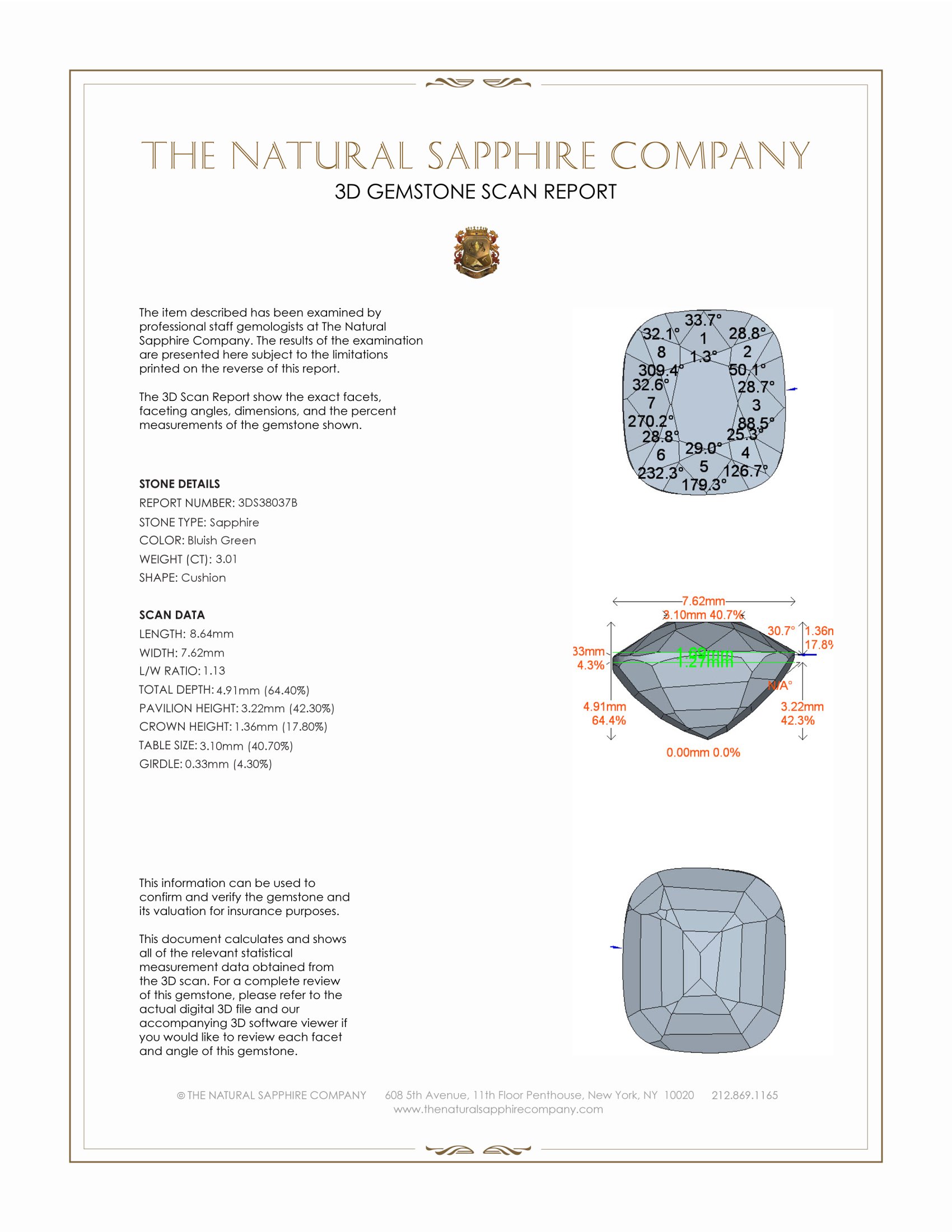 3.01 Ct. Bluish Green Sapphire from Madagascar