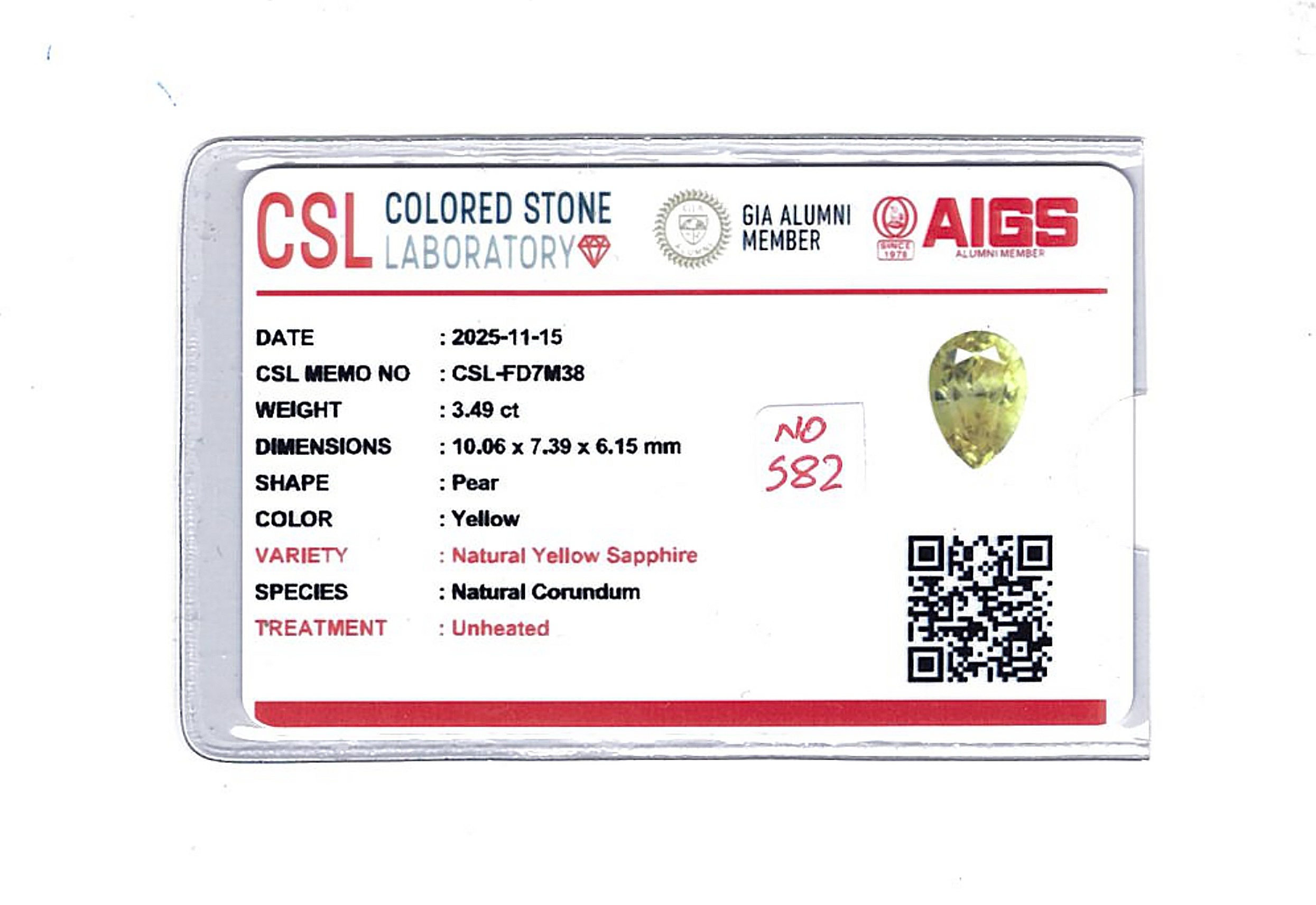 3.49 Ct. Yellow Sapphire from Ceylon (Sri Lanka)