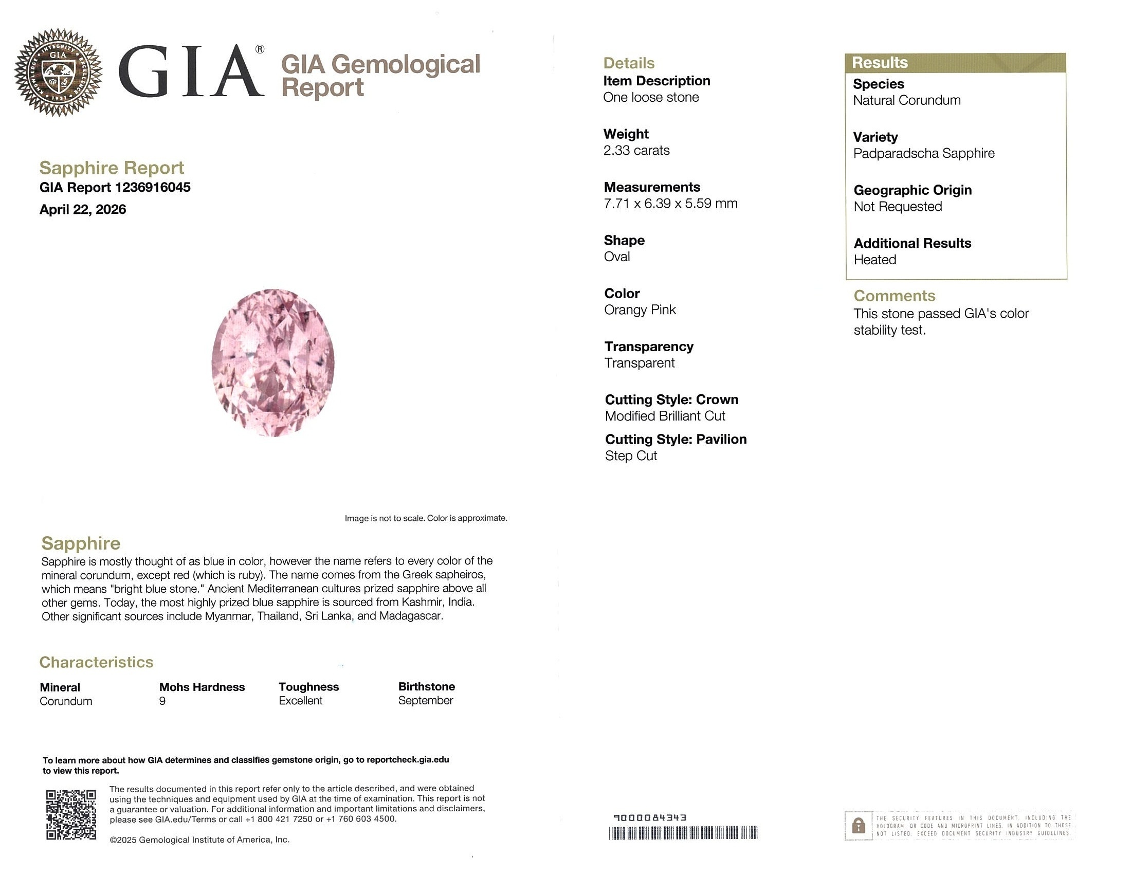 2.33 Ct. Padparadscha Sapphire from Ceylon (Sri Lanka)