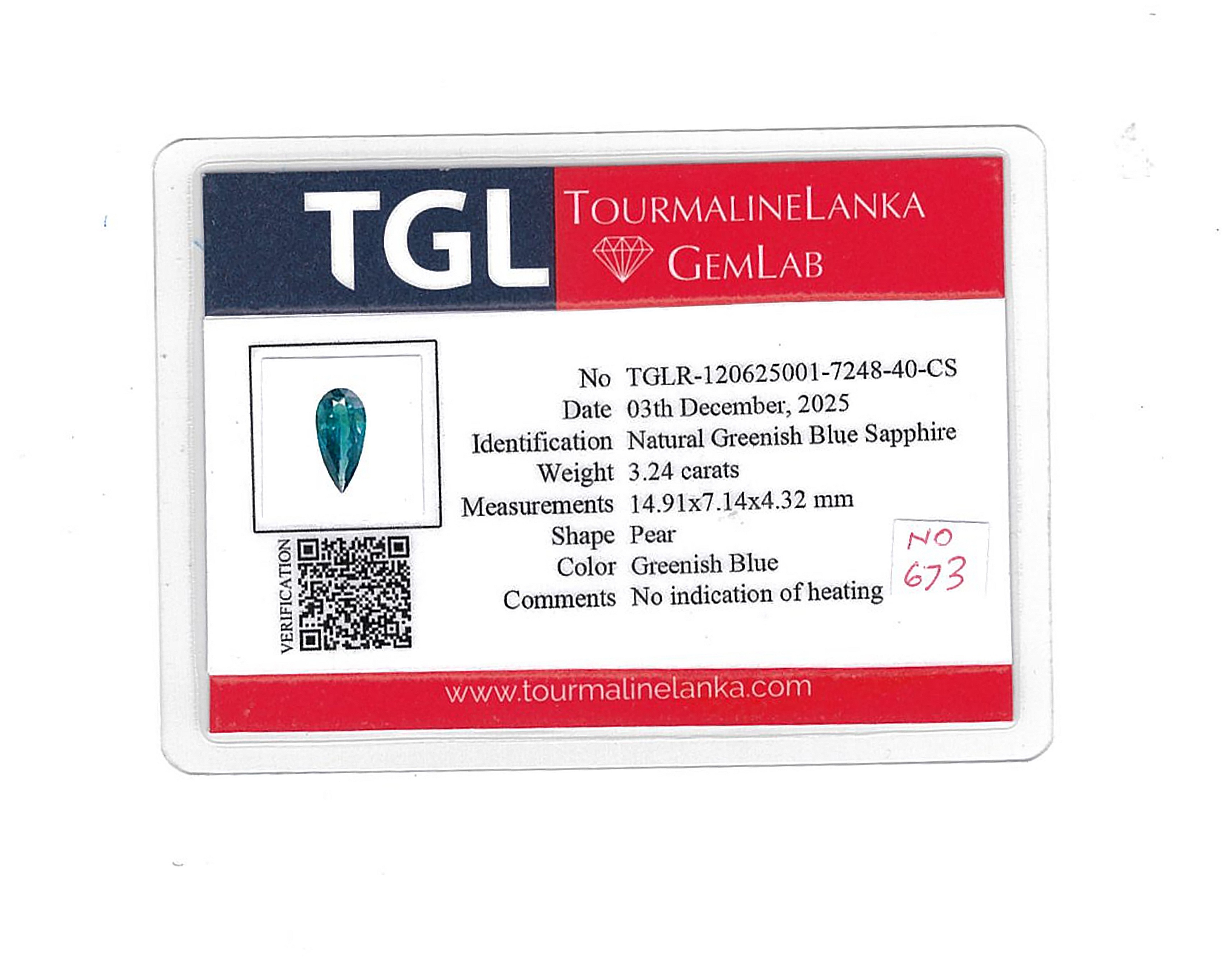 3.24 Ct. Bluish Green Sapphire from Madagascar