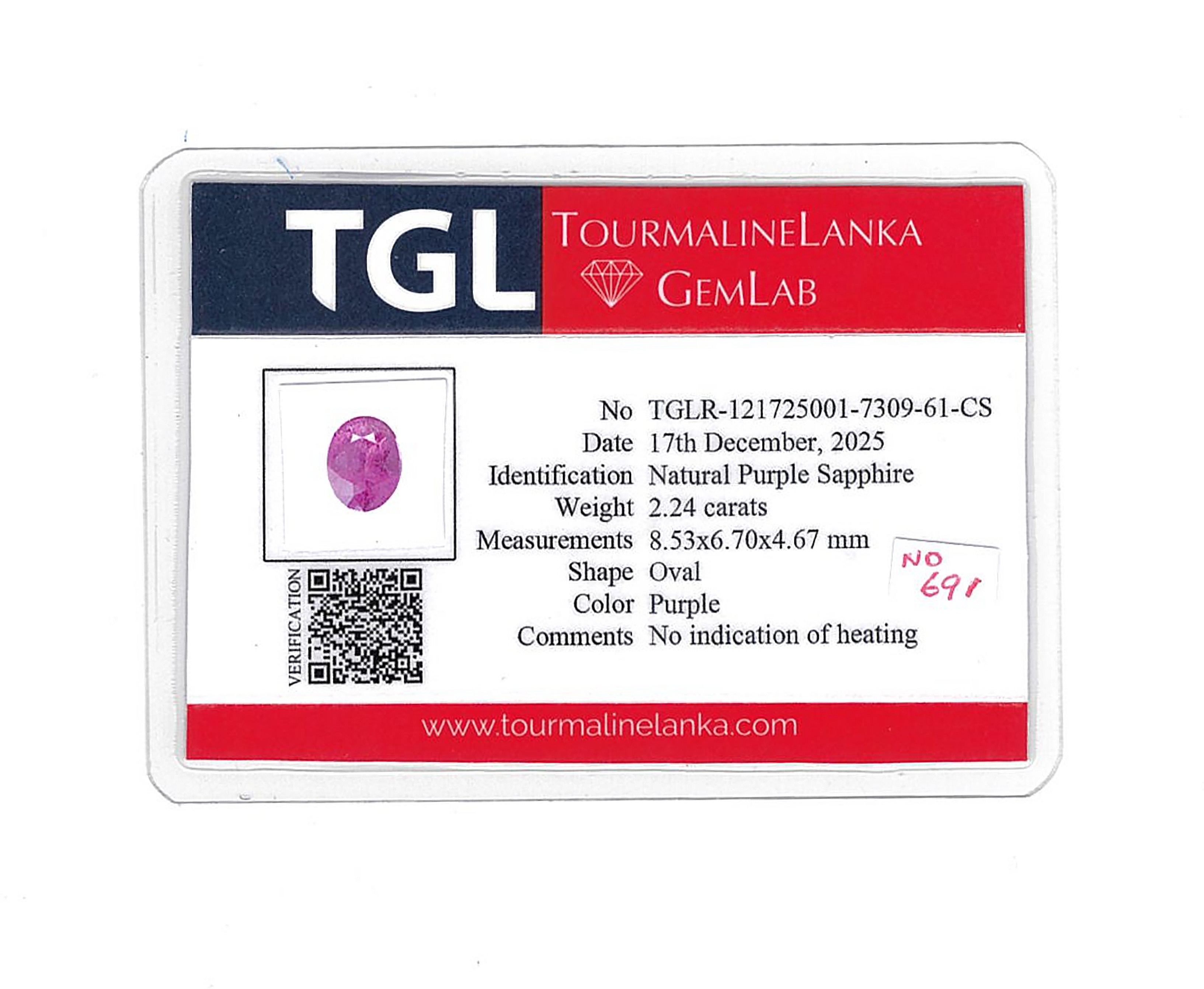 2.24 Ct. Purple Sapphire from Ceylon (Sri Lanka)