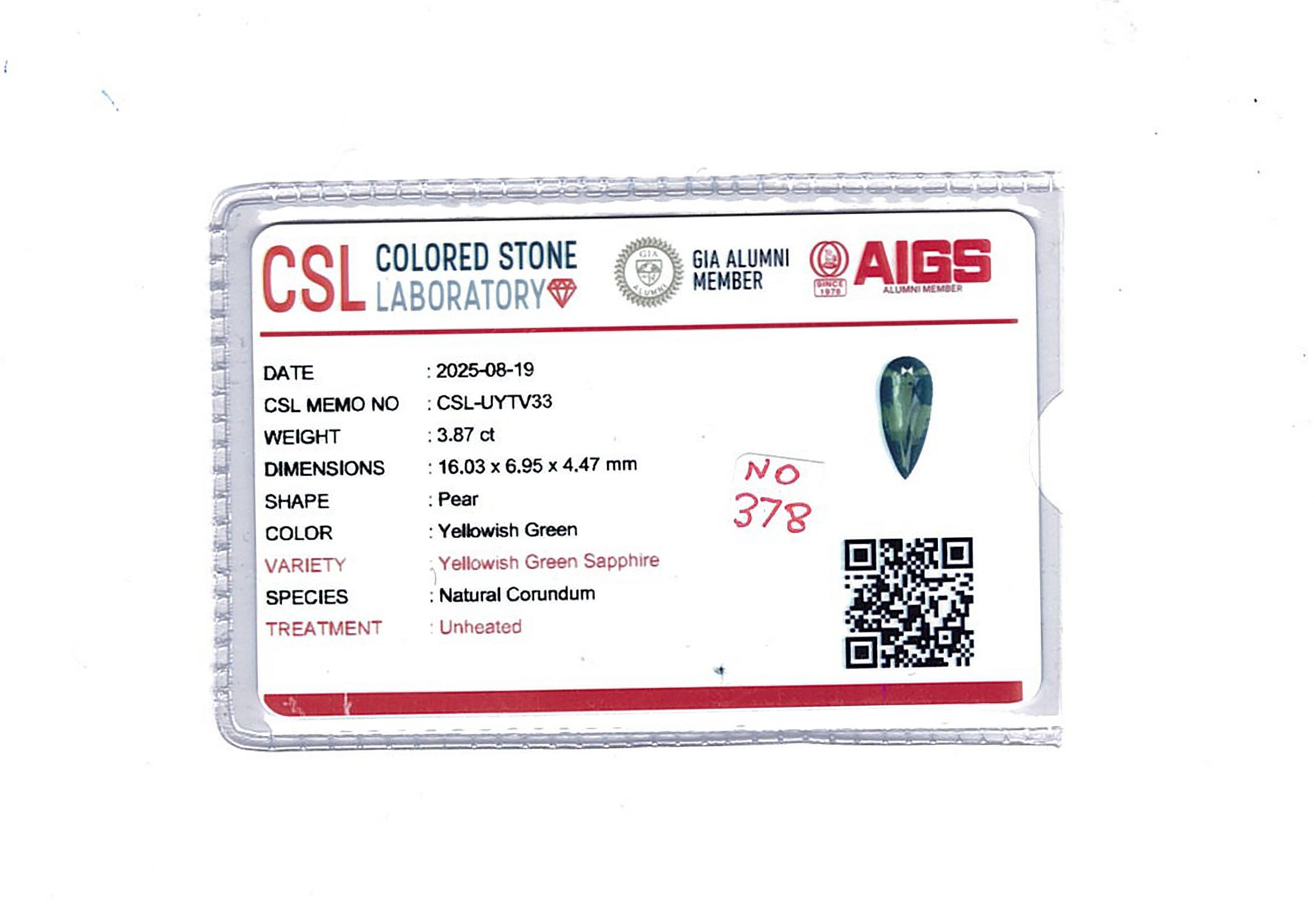 3.87 Ct. Yellowish Green Sapphire from Madagascar