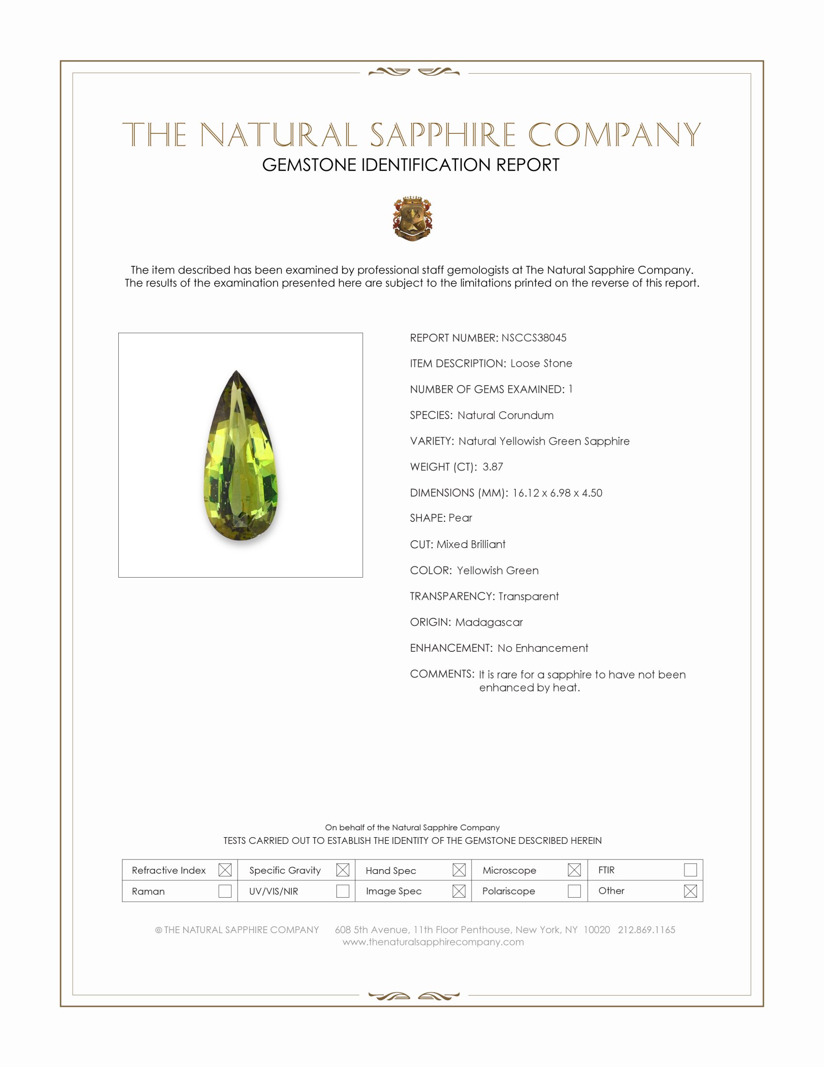 3.87 Ct. Yellowish Green Sapphire from Madagascar
