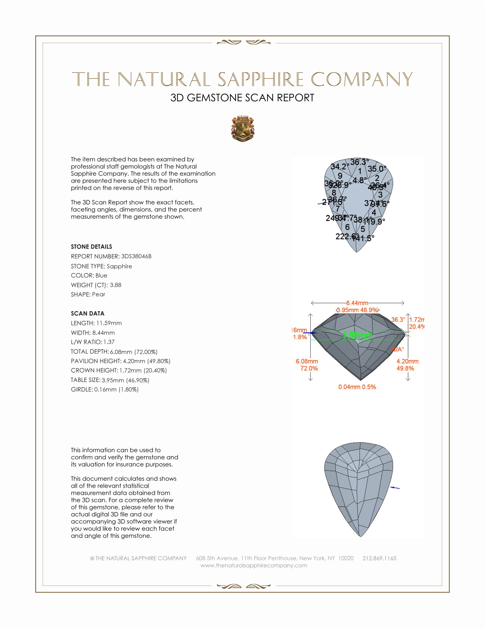 3.88 Ct. Blue Sapphire from Ceylon (Sri Lanka)