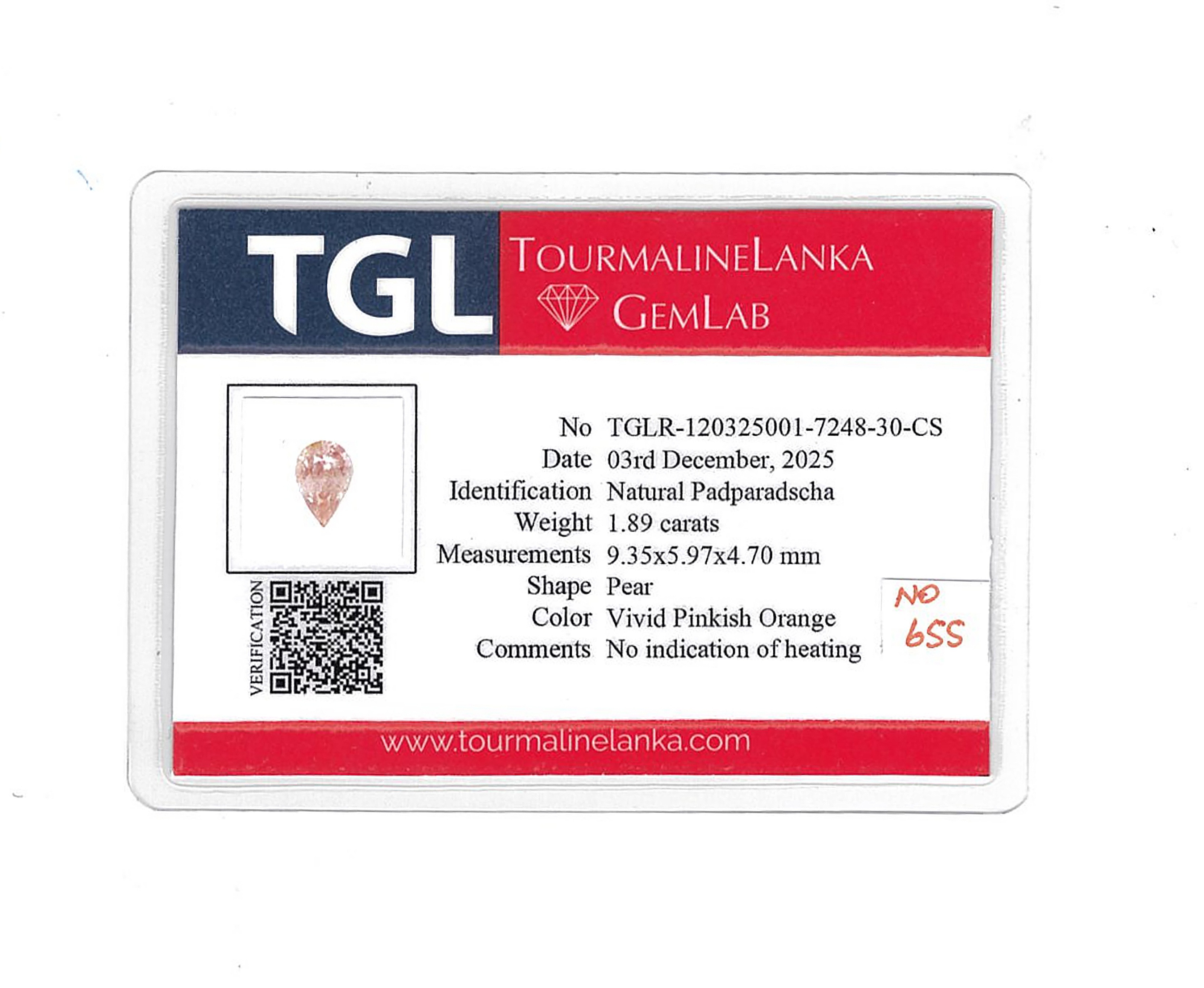 1.89 Ct. Padparadscha Sapphire from Ceylon (Sri Lanka)