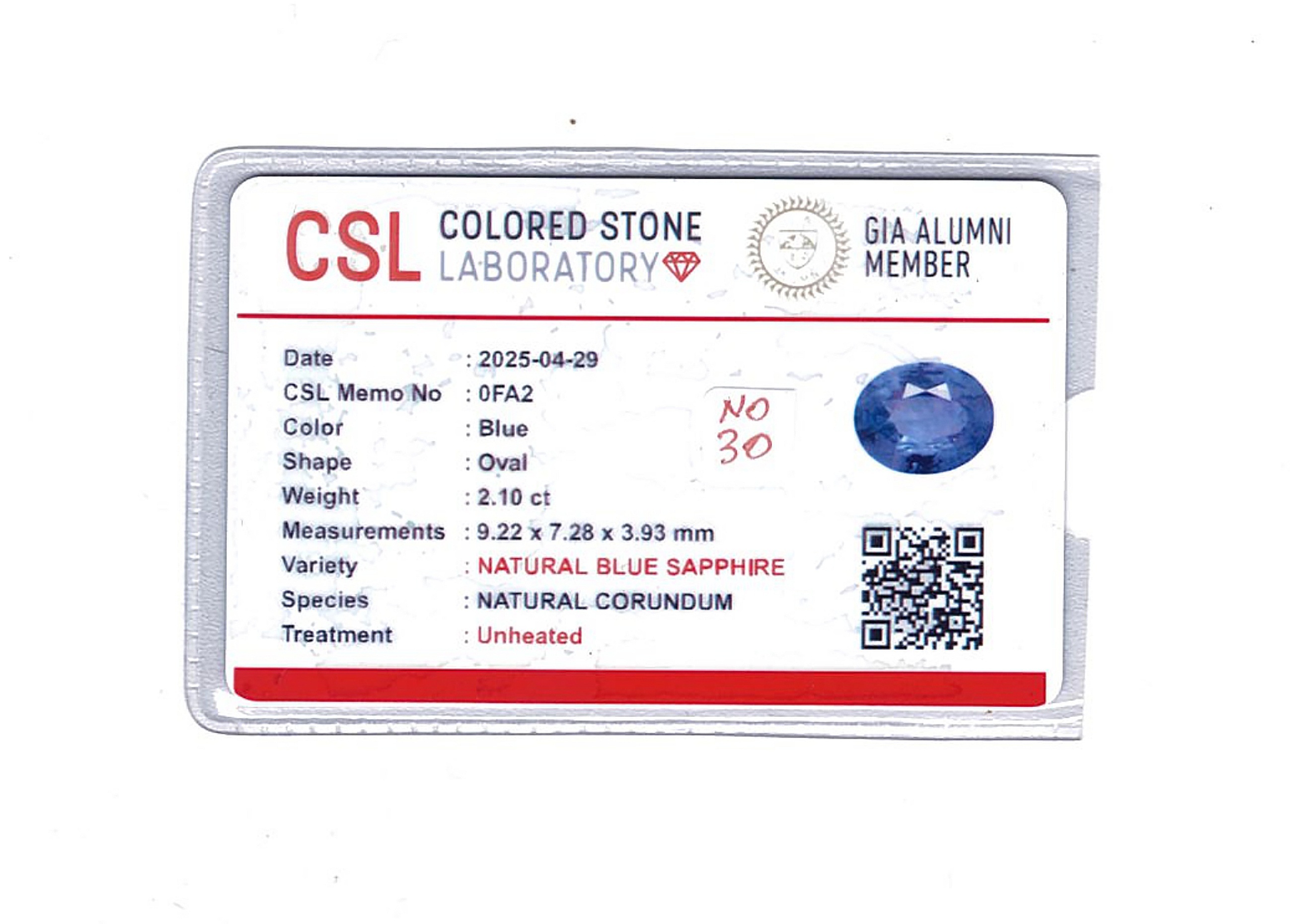 2.10 Ct. Blue Sapphire from Ceylon (Sri Lanka)
