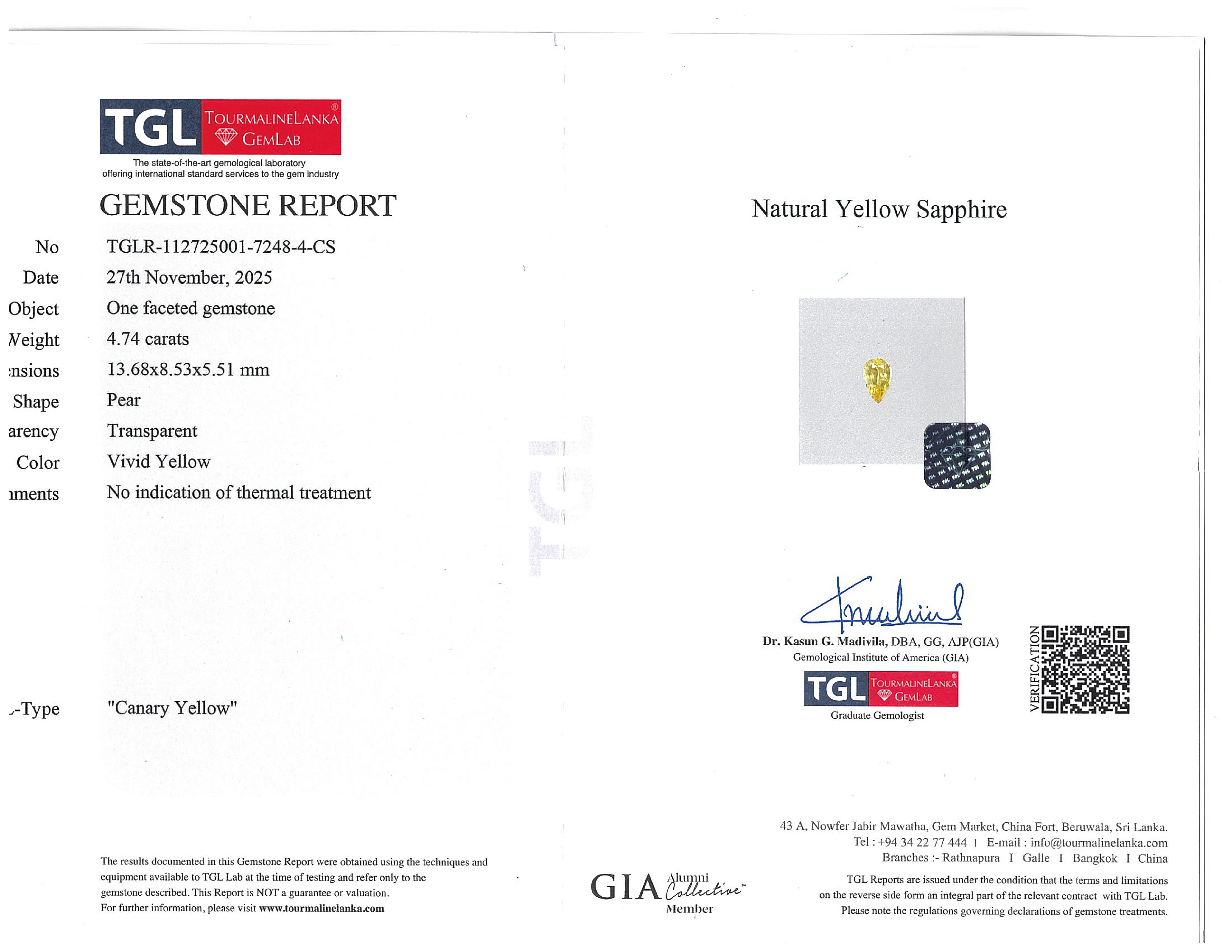 4.74 Ct. Yellow Sapphire from Ceylon (Sri Lanka)