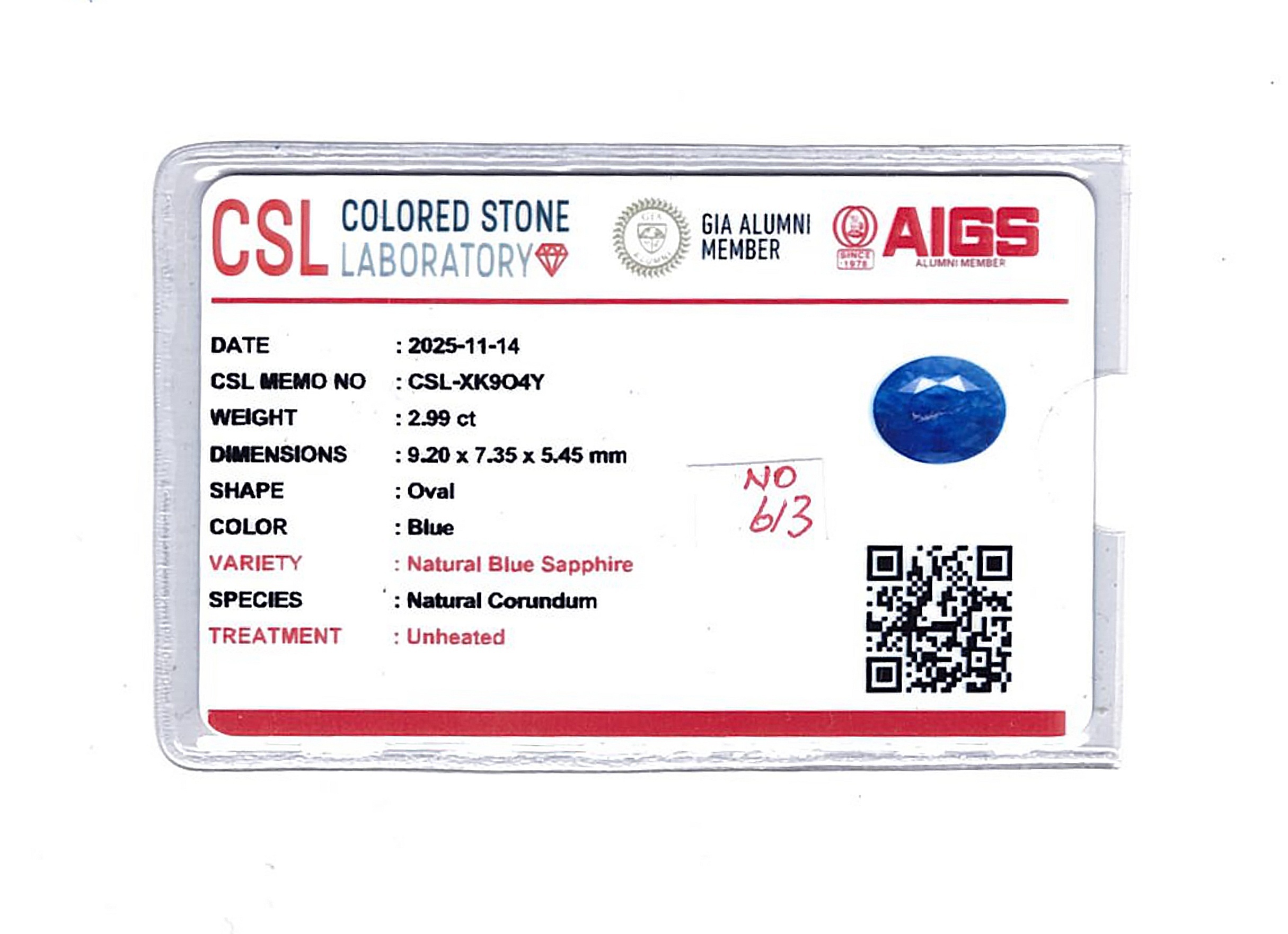2.99 Ct. Blue Sapphire from Ceylon (Sri Lanka)