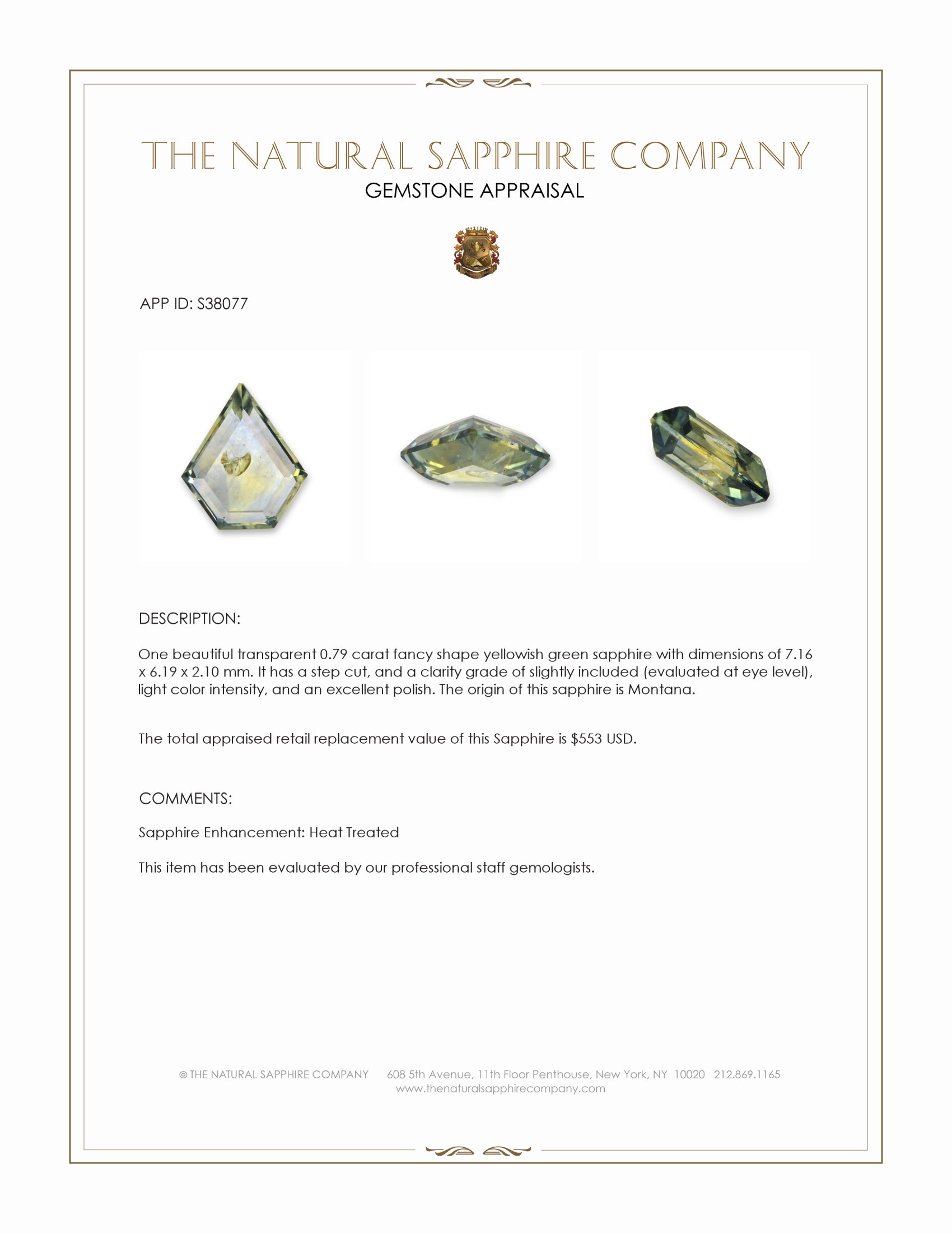 0.79 Ct. Yellowish Green Sapphire from Montana
