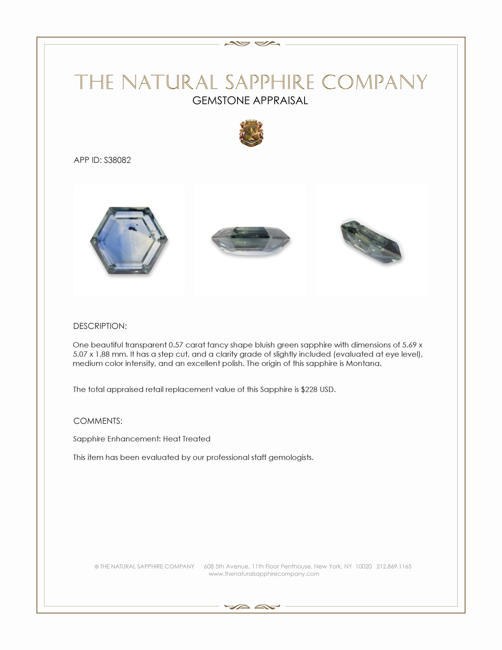0.57 Ct. Bluish Green Sapphire from Montana