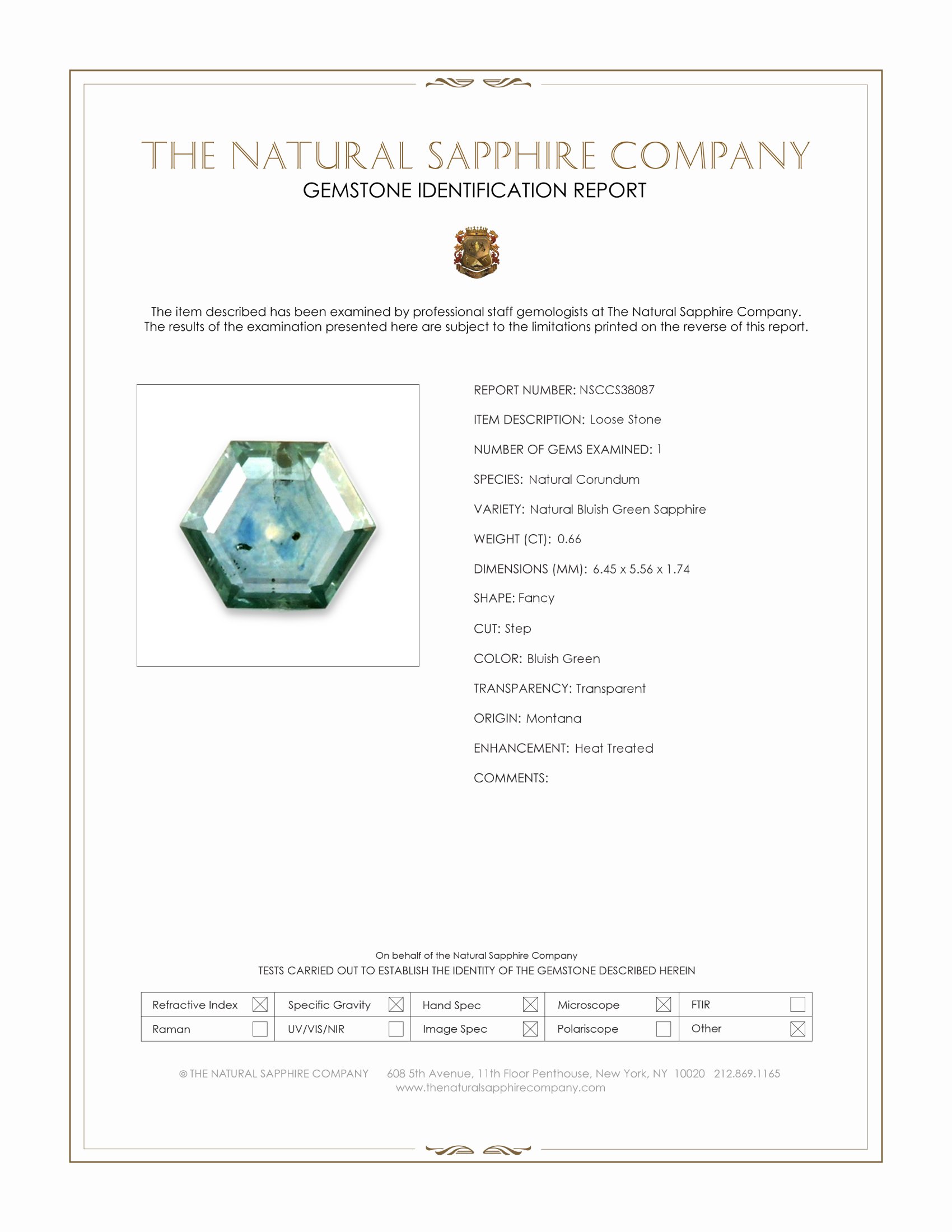 0.66 Ct. Bluish Green Sapphire from Montana