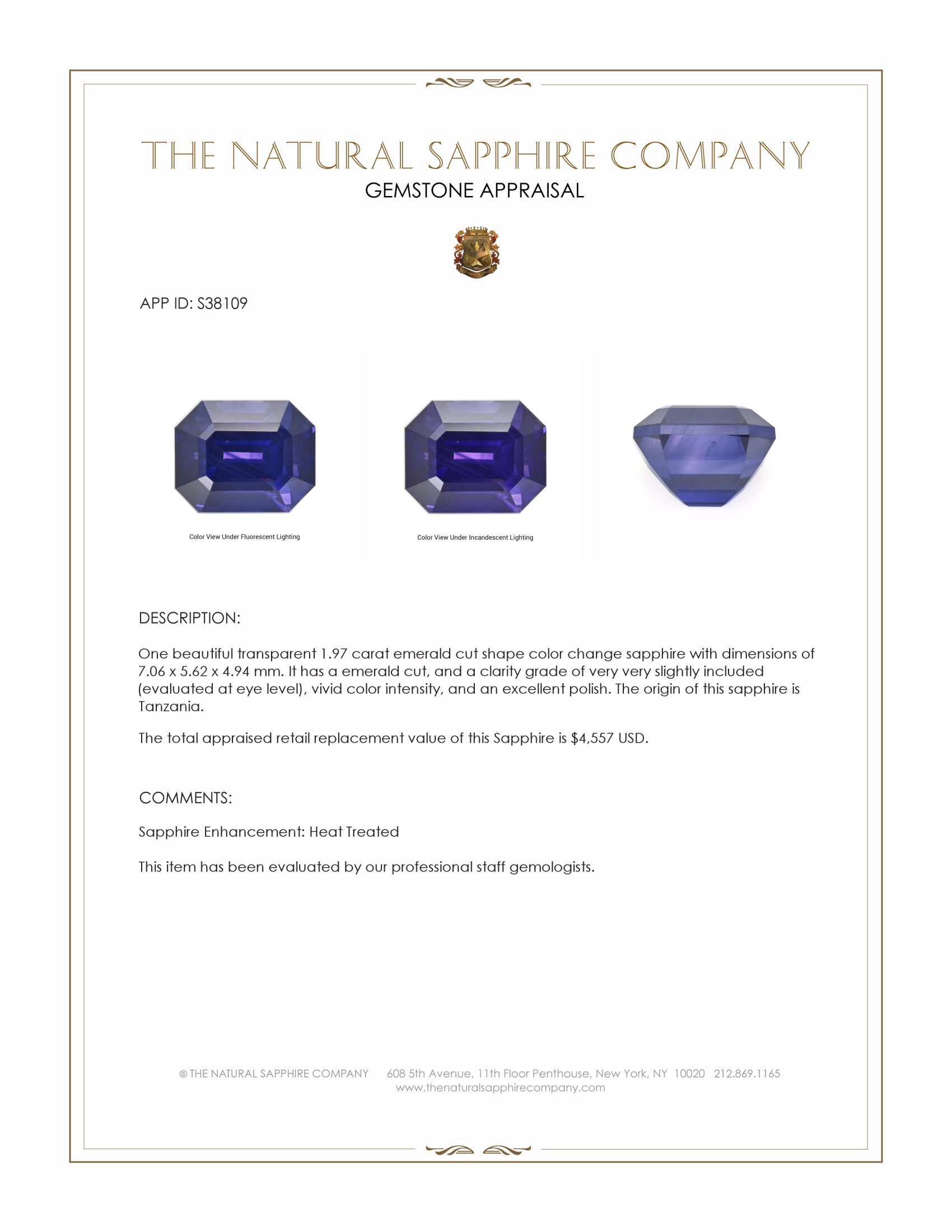 1.97 Ct. Color Change Sapphire from Tanzania