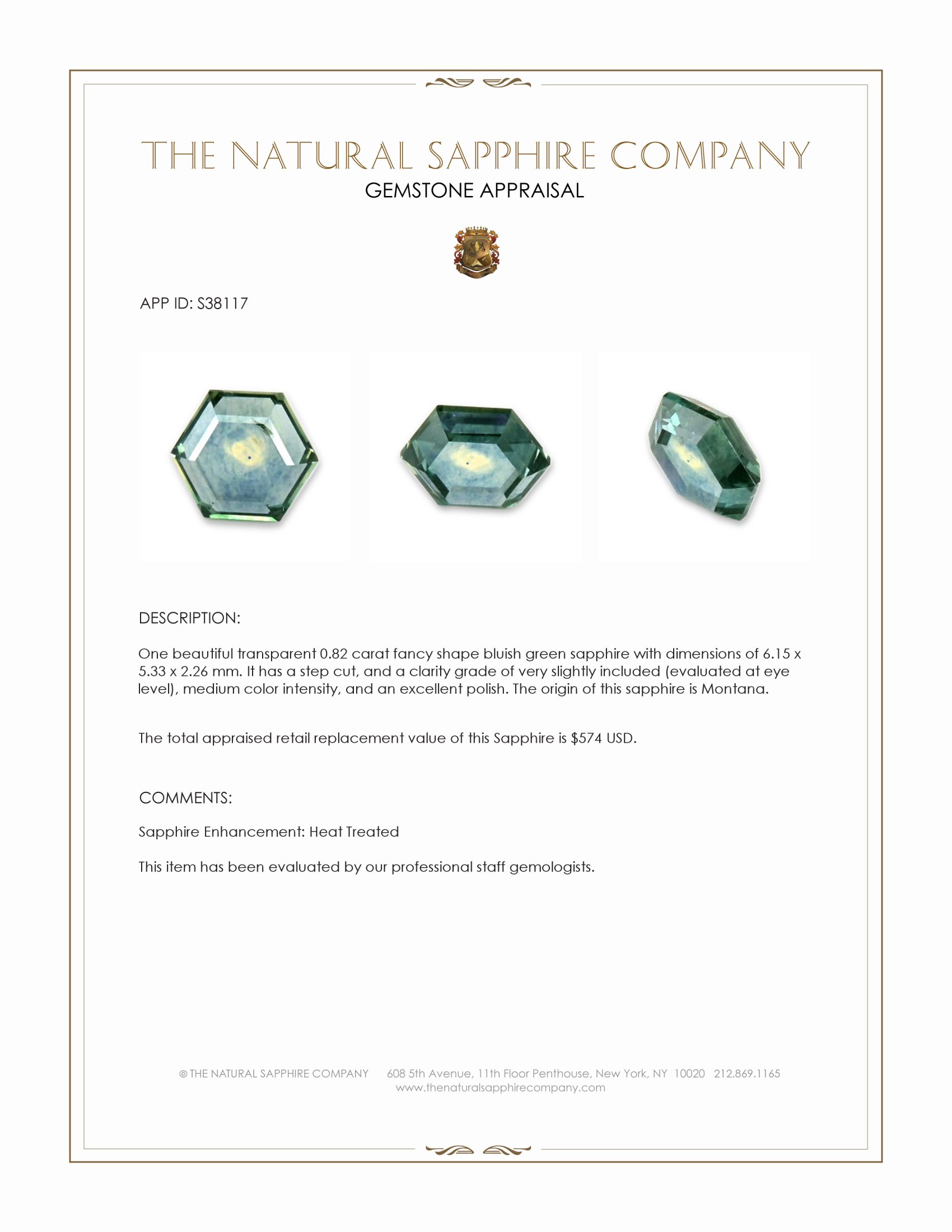 0.82 Ct. Bluish Green Sapphire from Montana