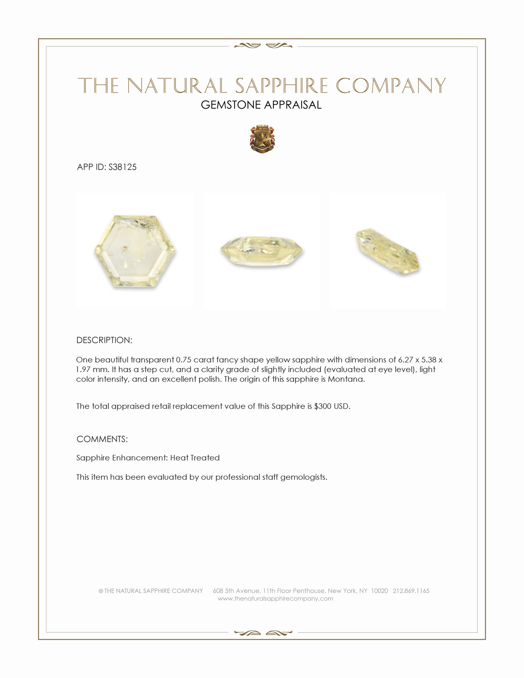 0.75 Ct. Yellow Sapphire from Montana