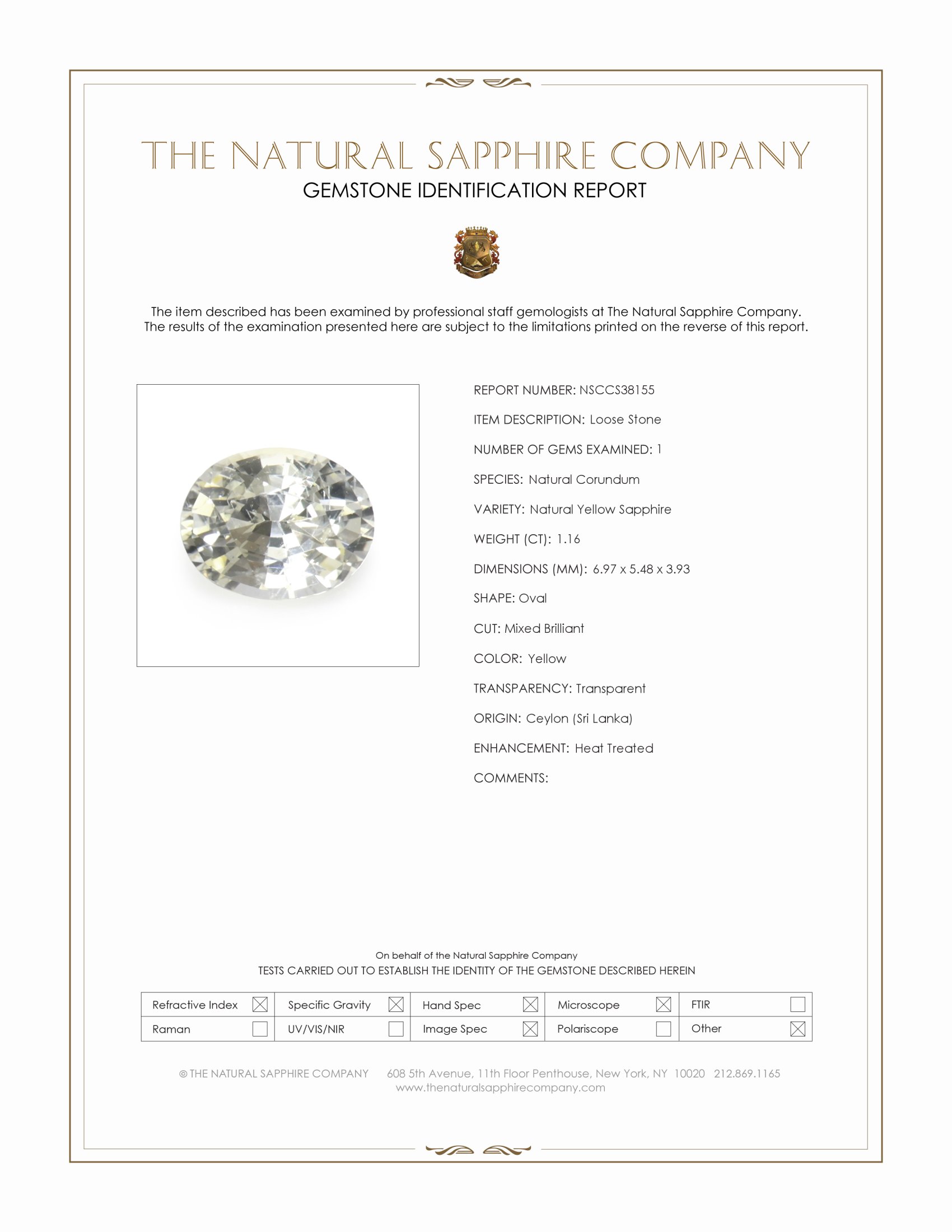 1.16 Ct. Yellow Sapphire from Ceylon (Sri Lanka)