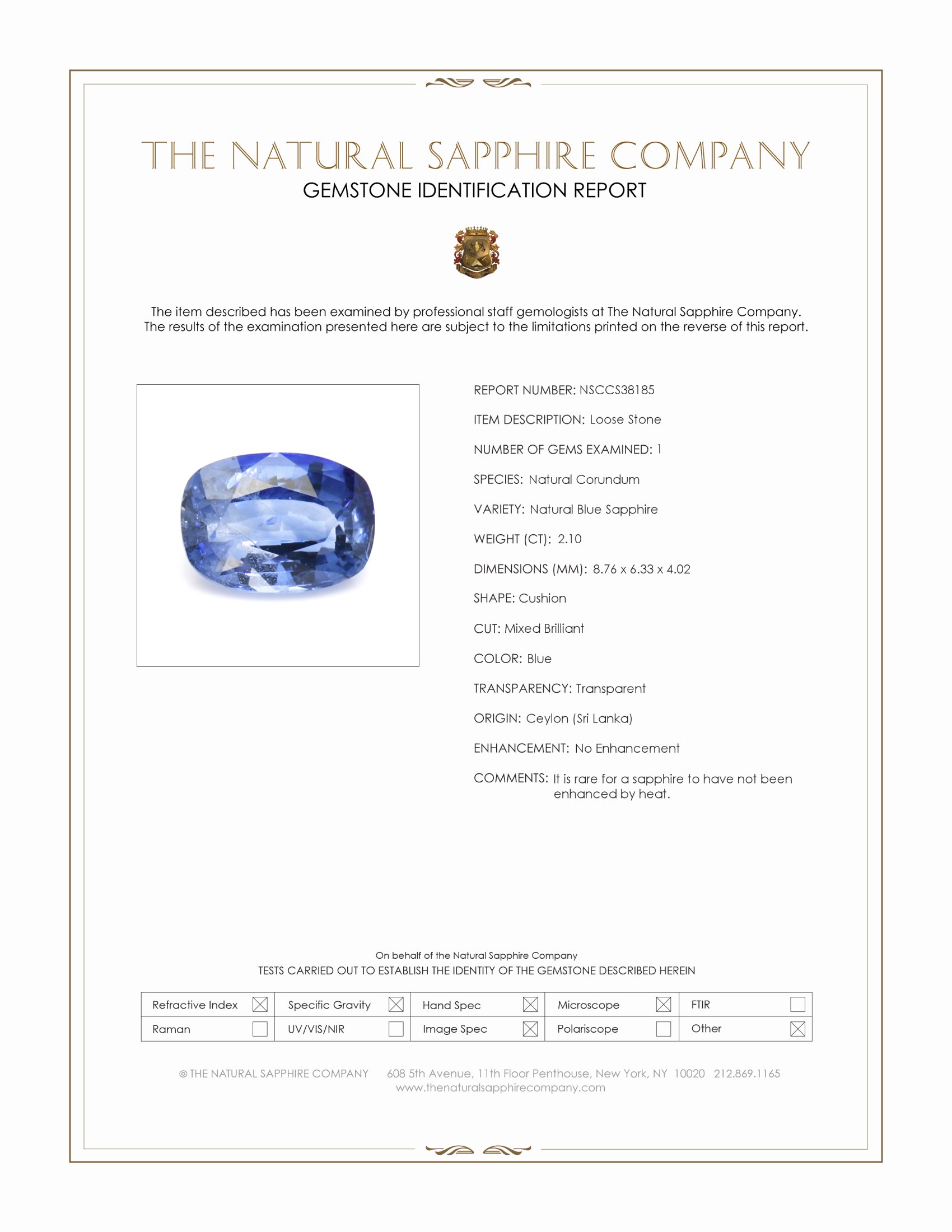 2.10 Ct. Blue Sapphire from Ceylon (Sri Lanka)