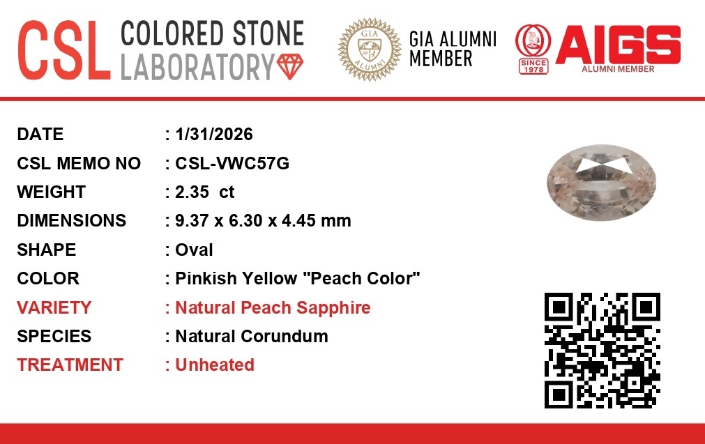 2.34 Ct. Peach Sapphire from Ceylon (Sri Lanka)