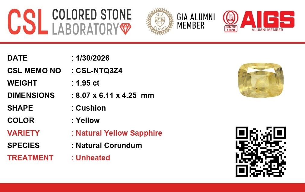 1.95 Ct. Yellow Sapphire from Ceylon (Sri Lanka)