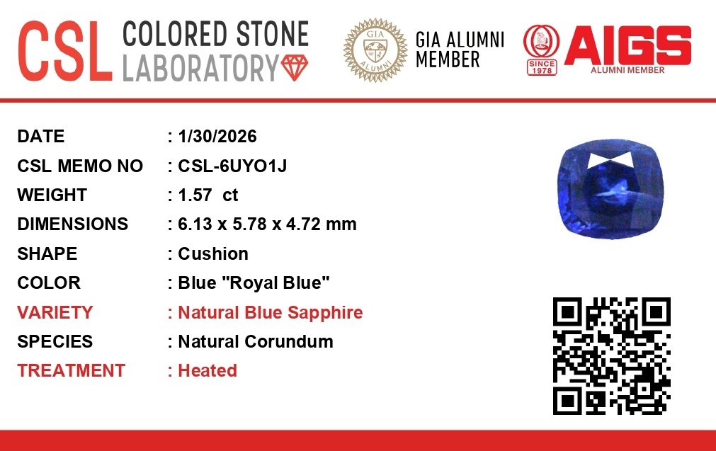 1.57 Ct. Blue Sapphire from Ceylon (Sri Lanka)