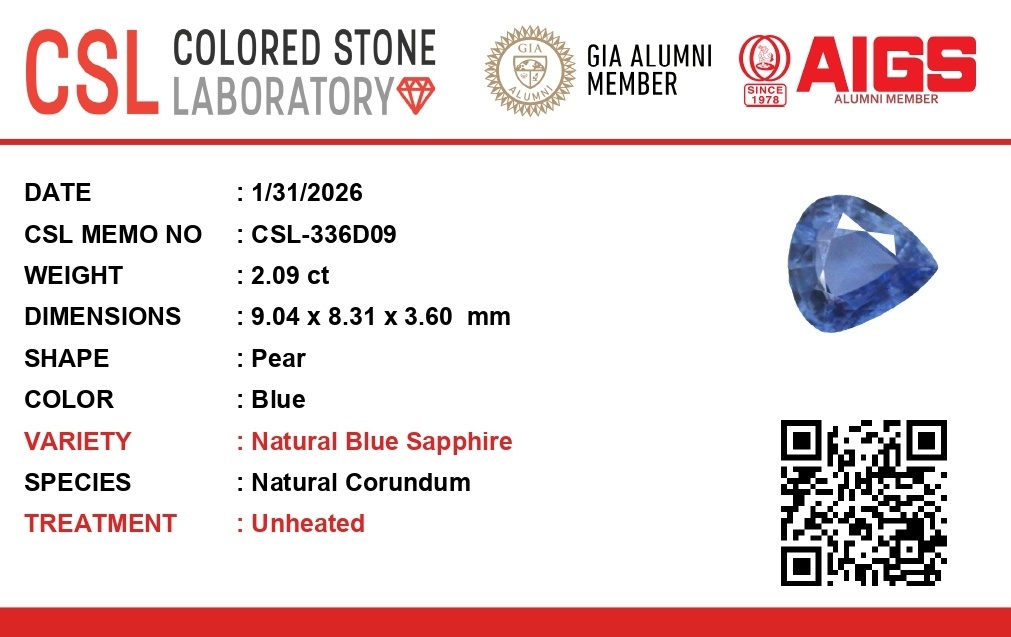 2.09 Ct. Blue Sapphire from Ceylon (Sri Lanka)