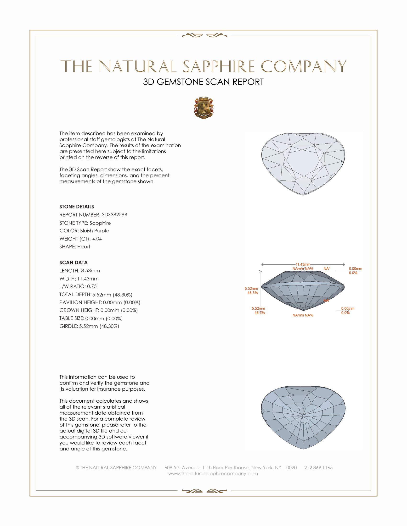 4.04 Ct. Bluish Purple Sapphire from Ceylon (Sri Lanka)