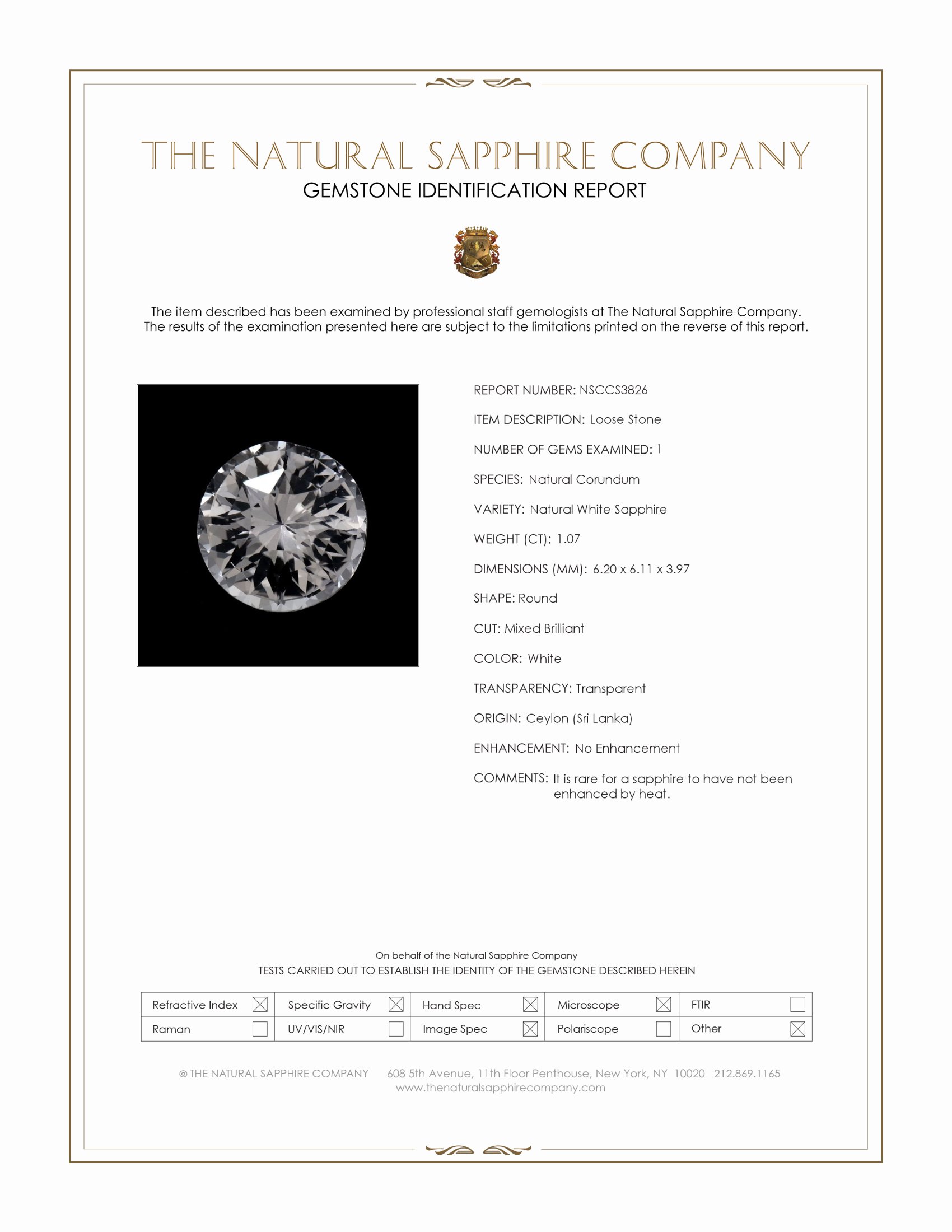 1.07 Ct. White Sapphire from Ceylon (Sri Lanka)