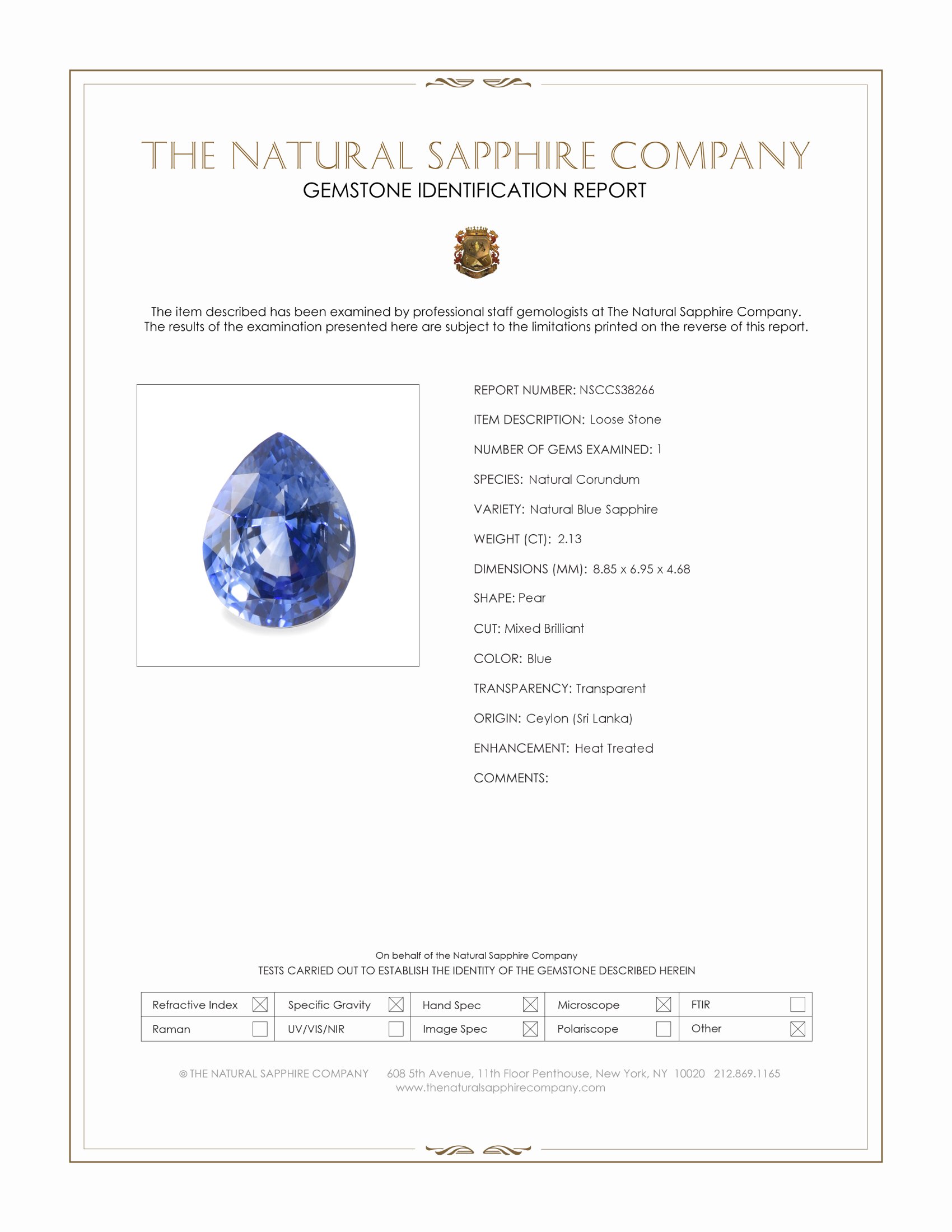 2.13 Ct. Blue Sapphire from Ceylon (Sri Lanka)