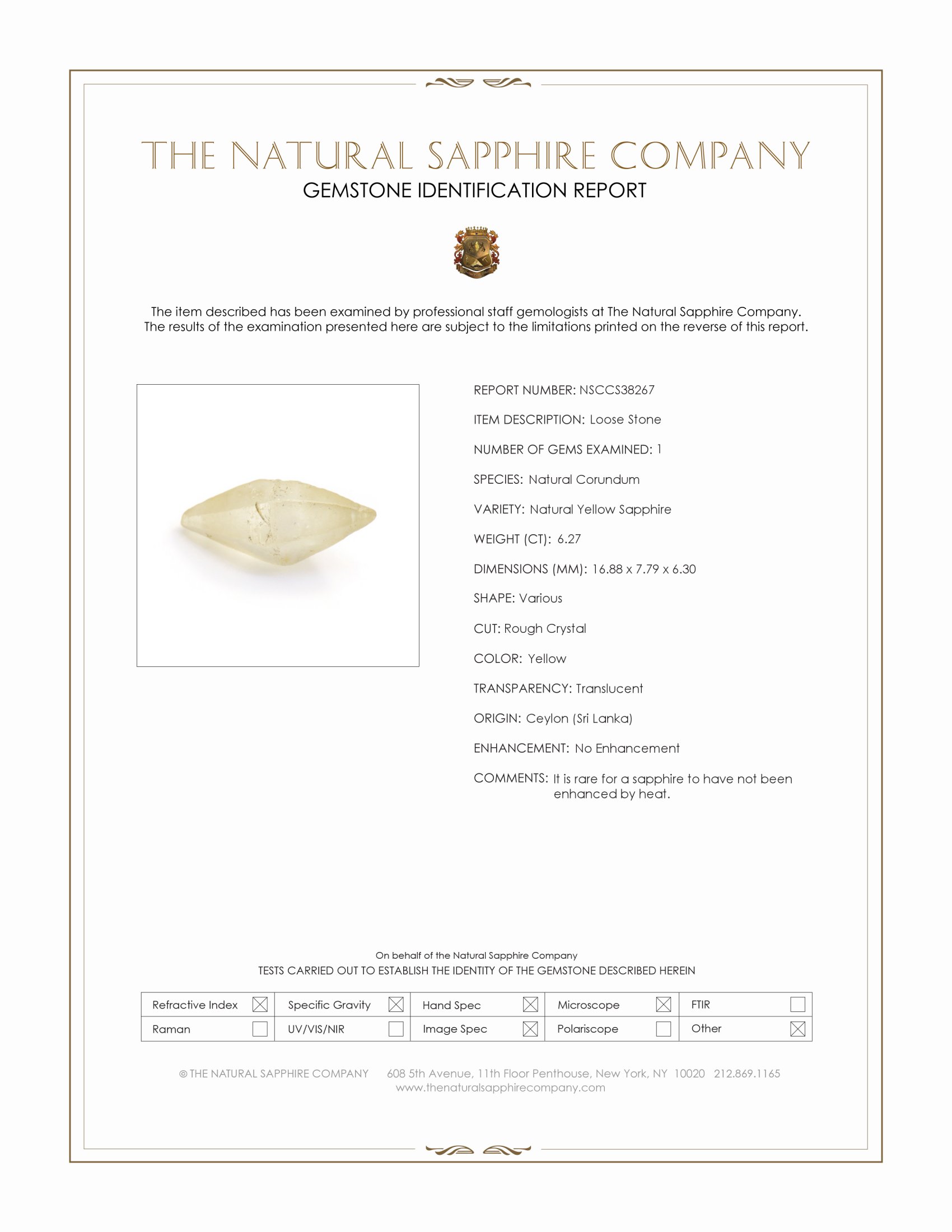 6.27 Ct. Yellow Sapphire Crystal from Ceylon (Sri Lanka)