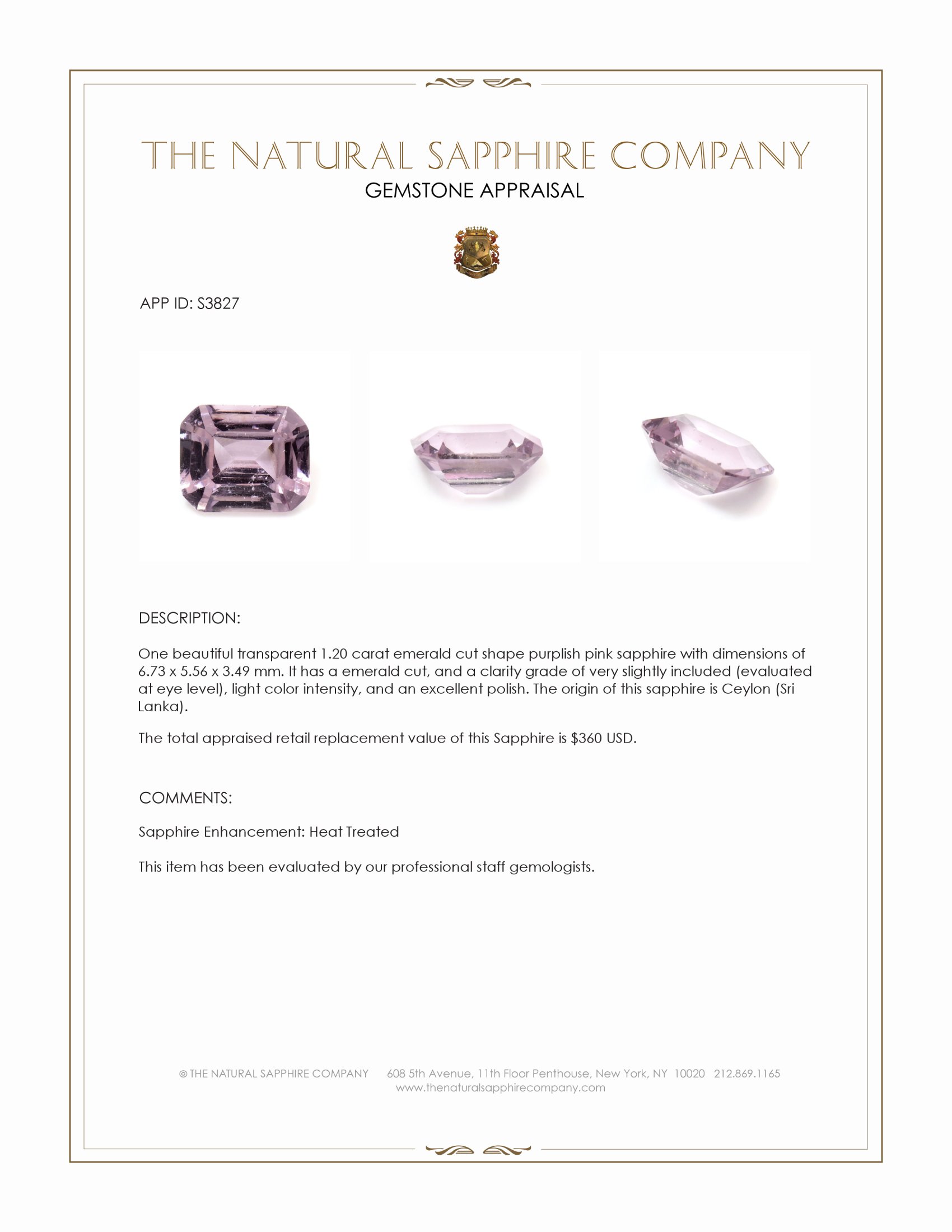 1.20 Ct. Purplish Pink Sapphire from Ceylon (Sri Lanka)