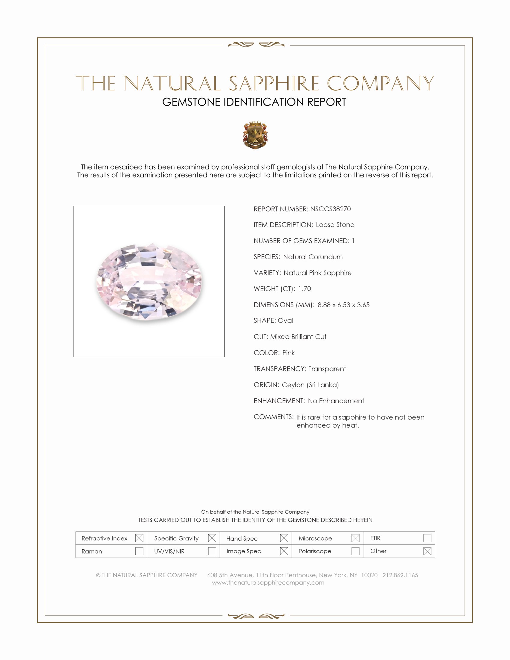 1.70 Ct. Pink Sapphire from Ceylon (Sri Lanka)