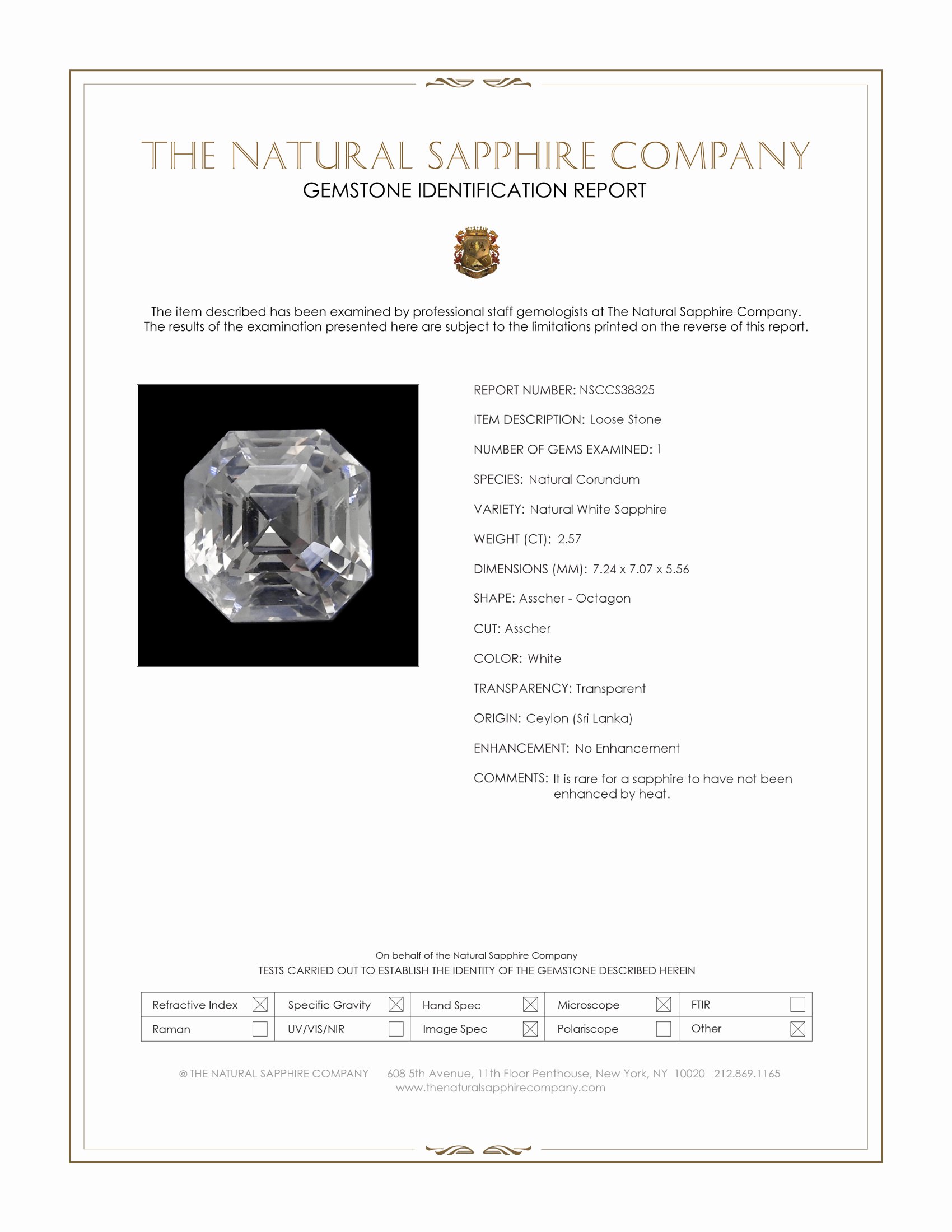 2.57 Ct. White Sapphire from Ceylon (Sri Lanka)