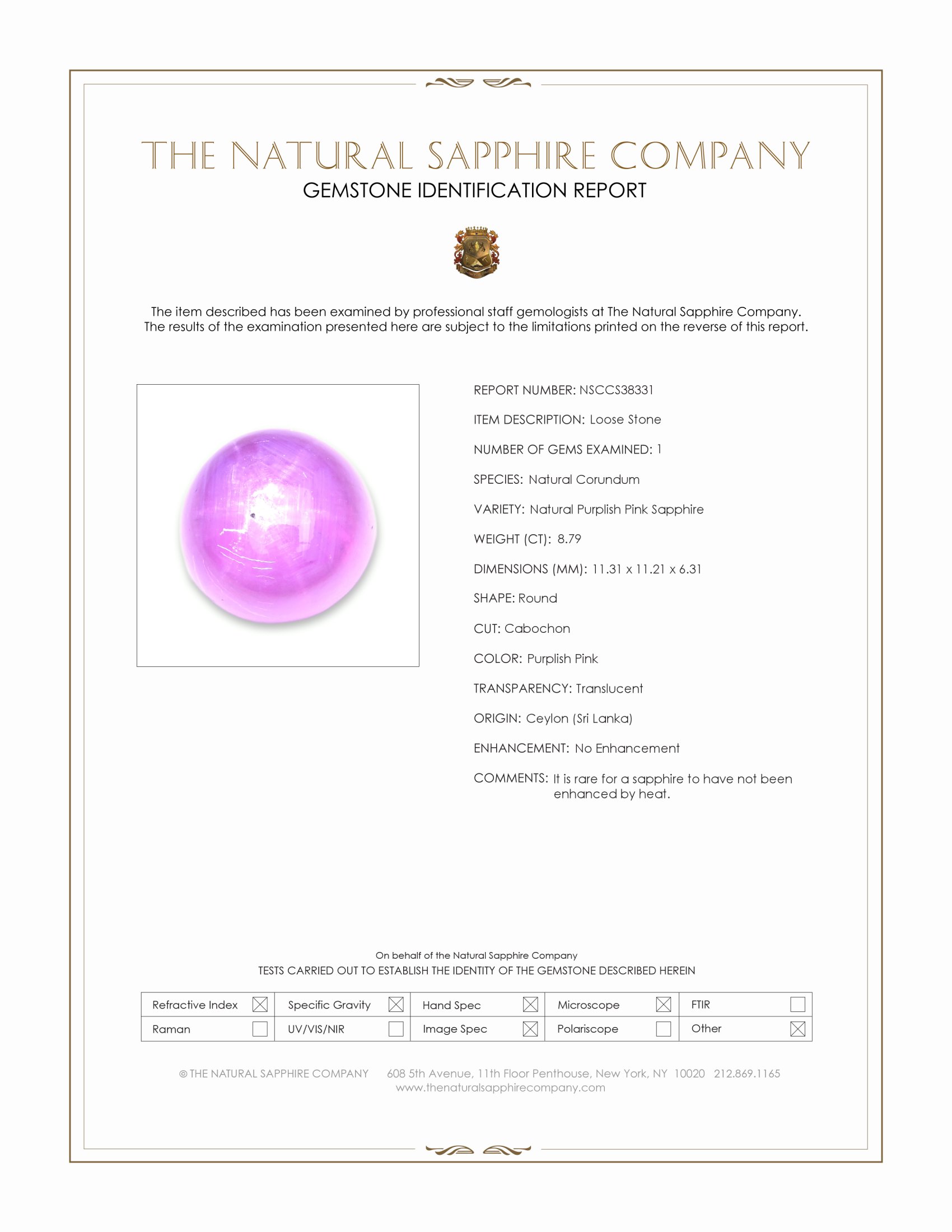 8.79 Ct. Purplish Pink Star Sapphire from Ceylon (Sri Lanka)