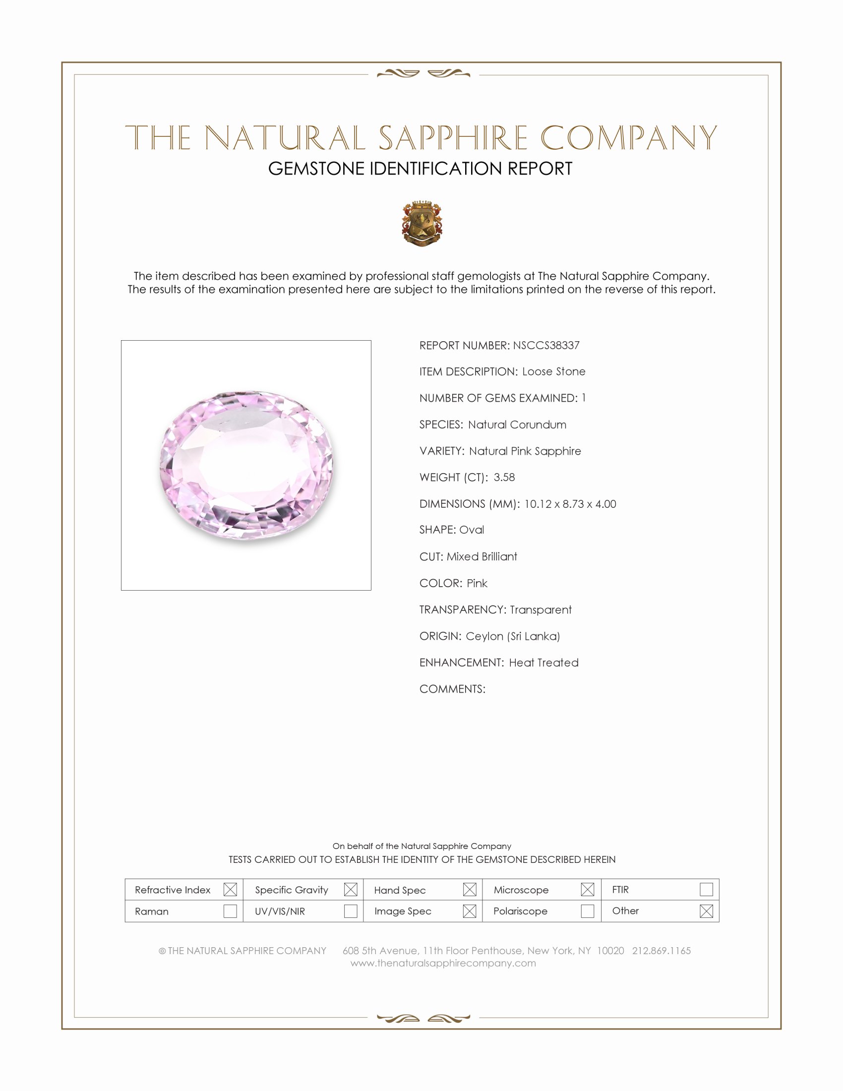 3.58 Ct. Pink Sapphire from Ceylon (Sri Lanka)
