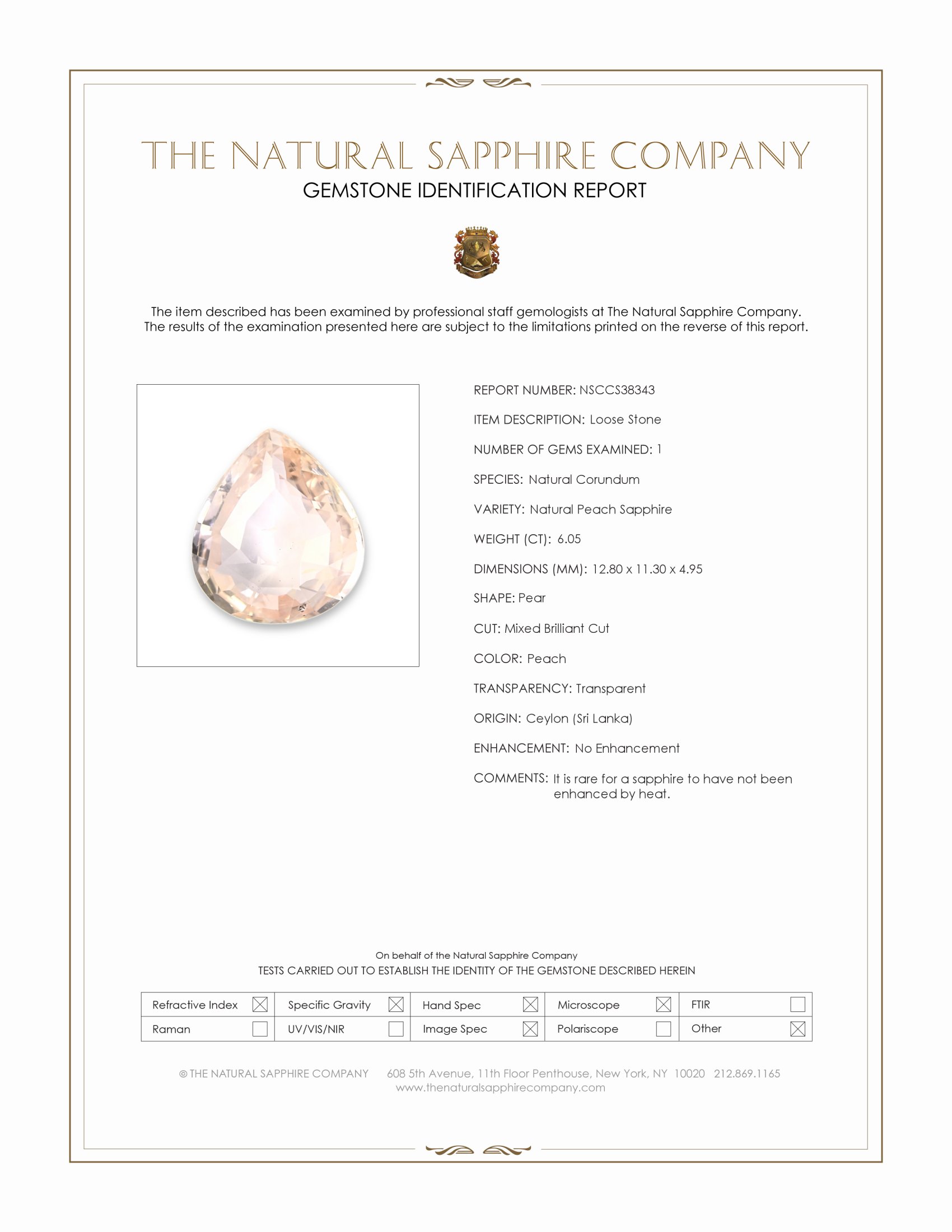 6.05 Ct. Peach Sapphire from Ceylon (Sri Lanka)