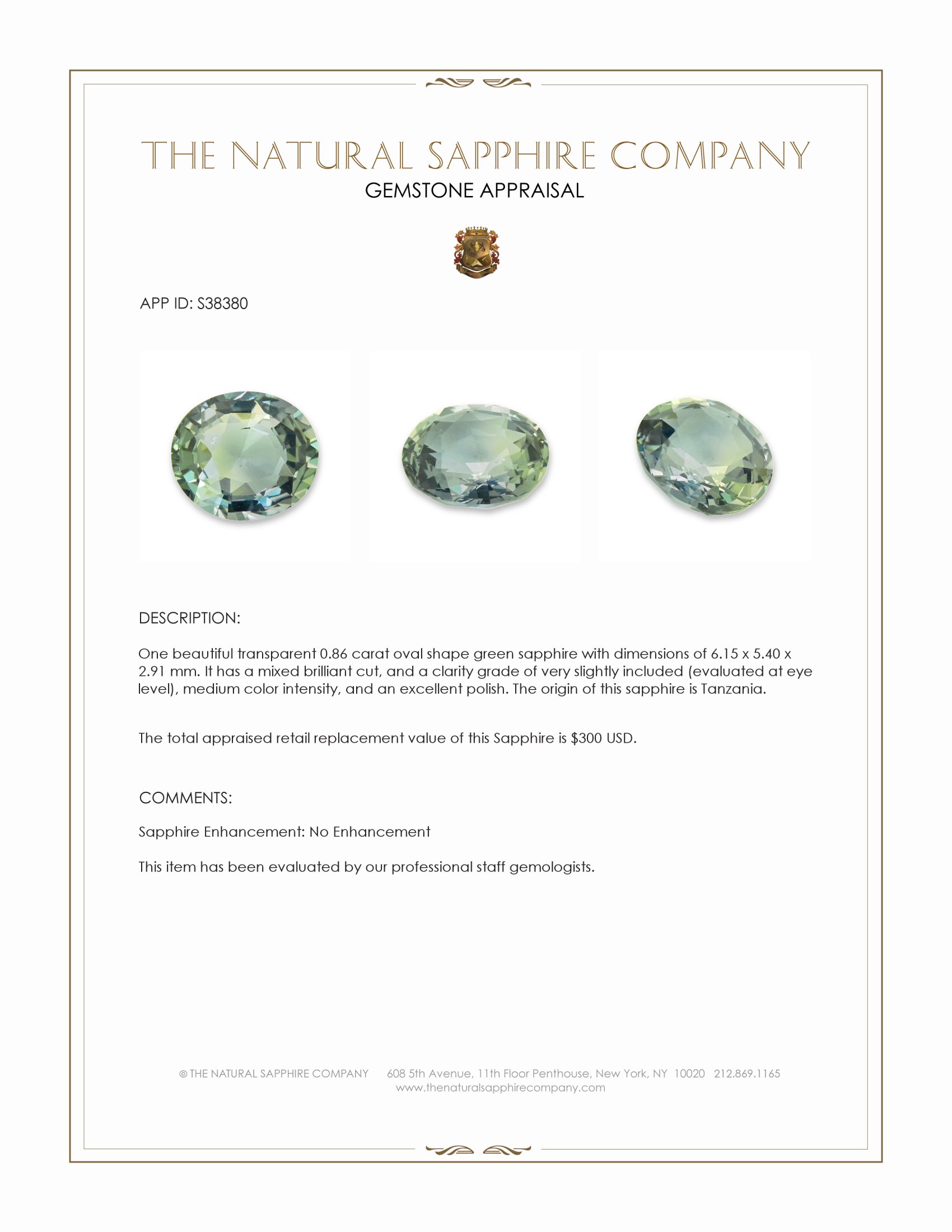 0.86 Ct. Green Sapphire from Tanzania