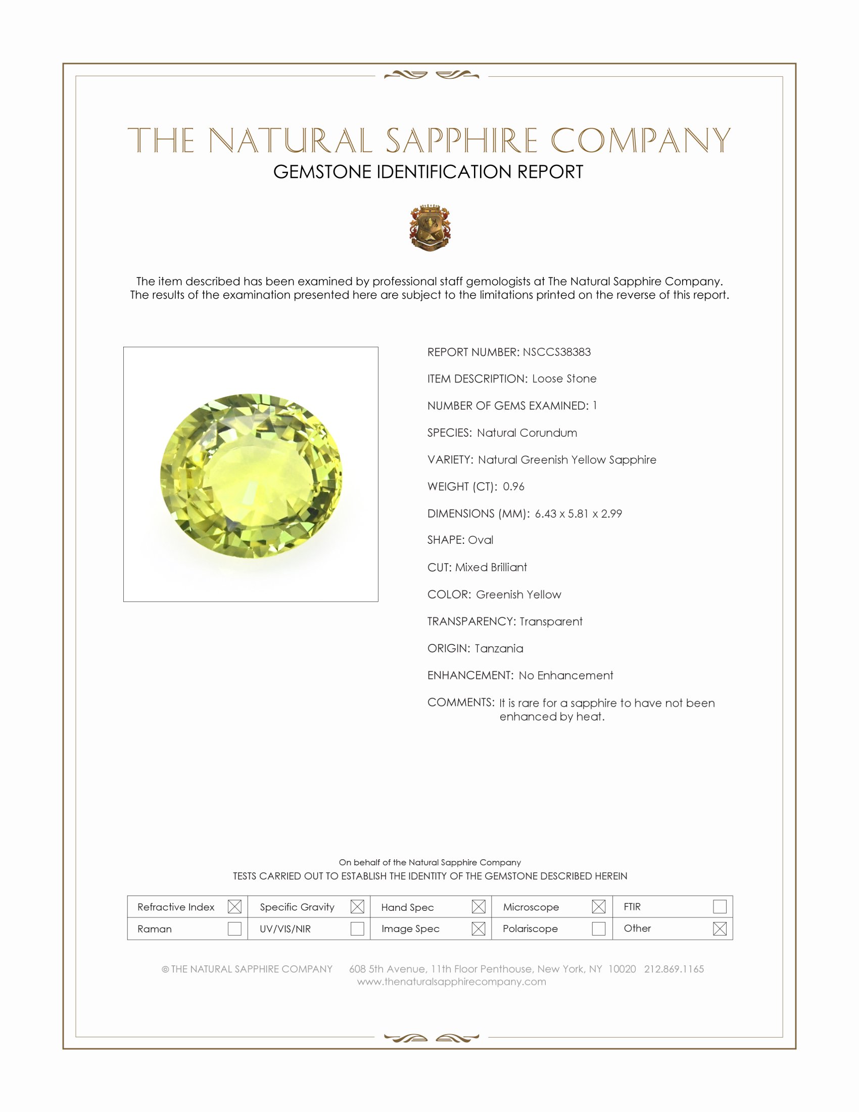 0.96 Ct. Greenish Yellow Sapphire from Tanzania