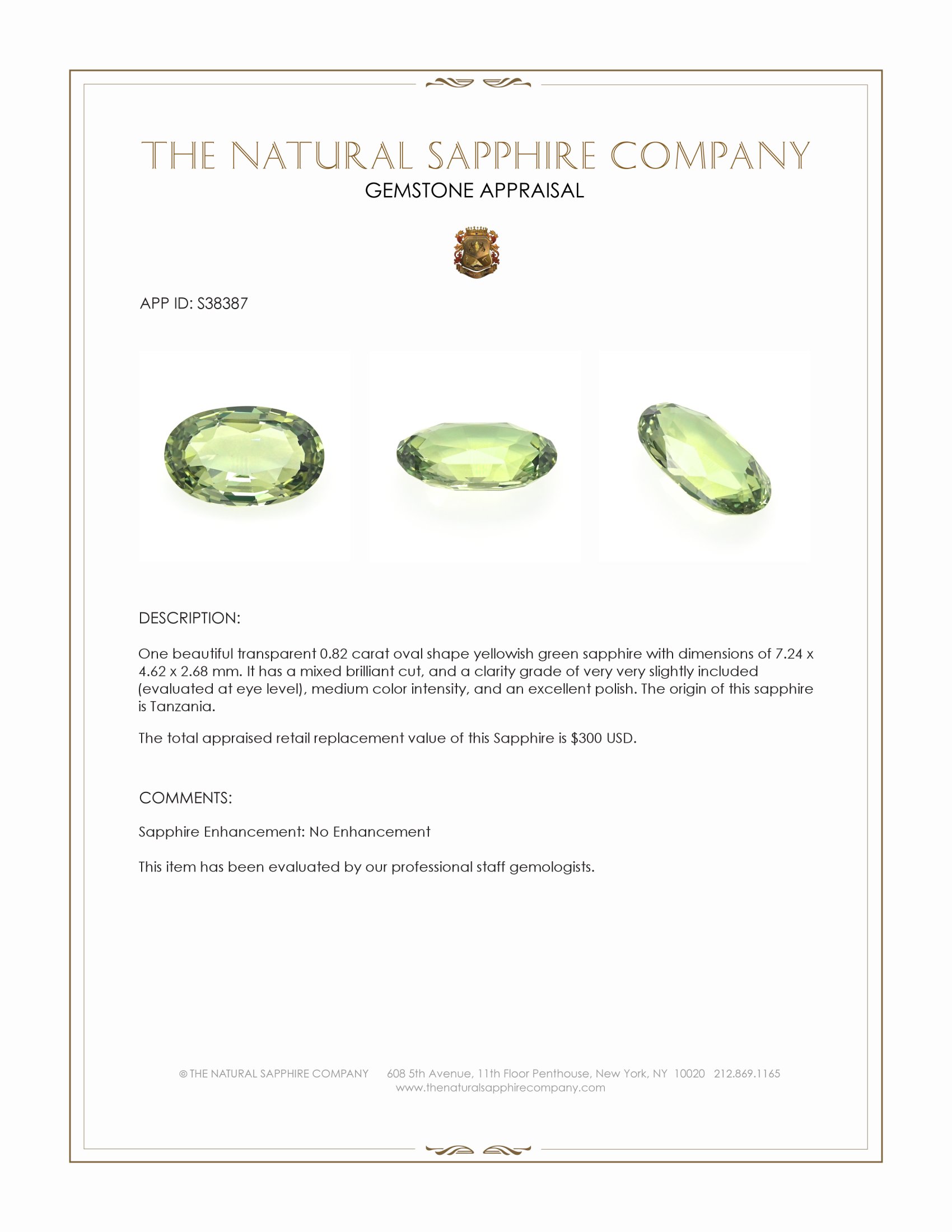 0.82 Ct. Yellowish Green Sapphire from Tanzania