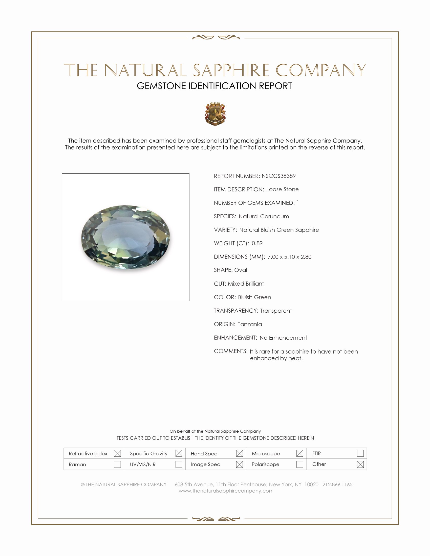 0.89 Ct. Bluish Green Sapphire from Tanzania