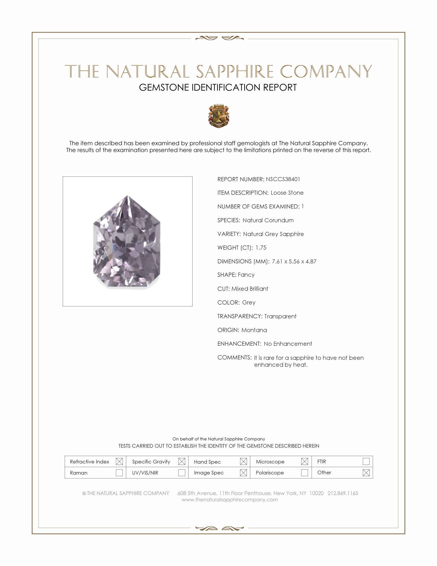 1.75 Ct. Grey Sapphire from Montana