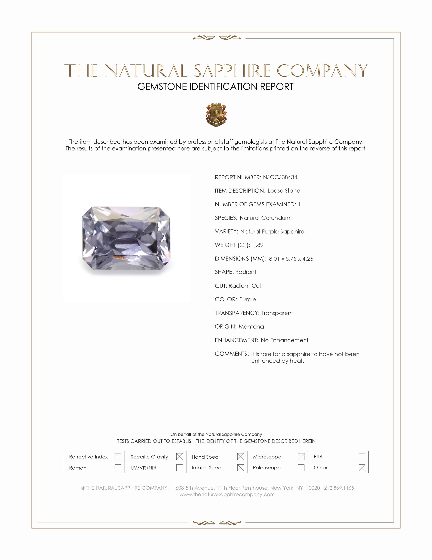 1.89 Ct. Purple Sapphire from Montana