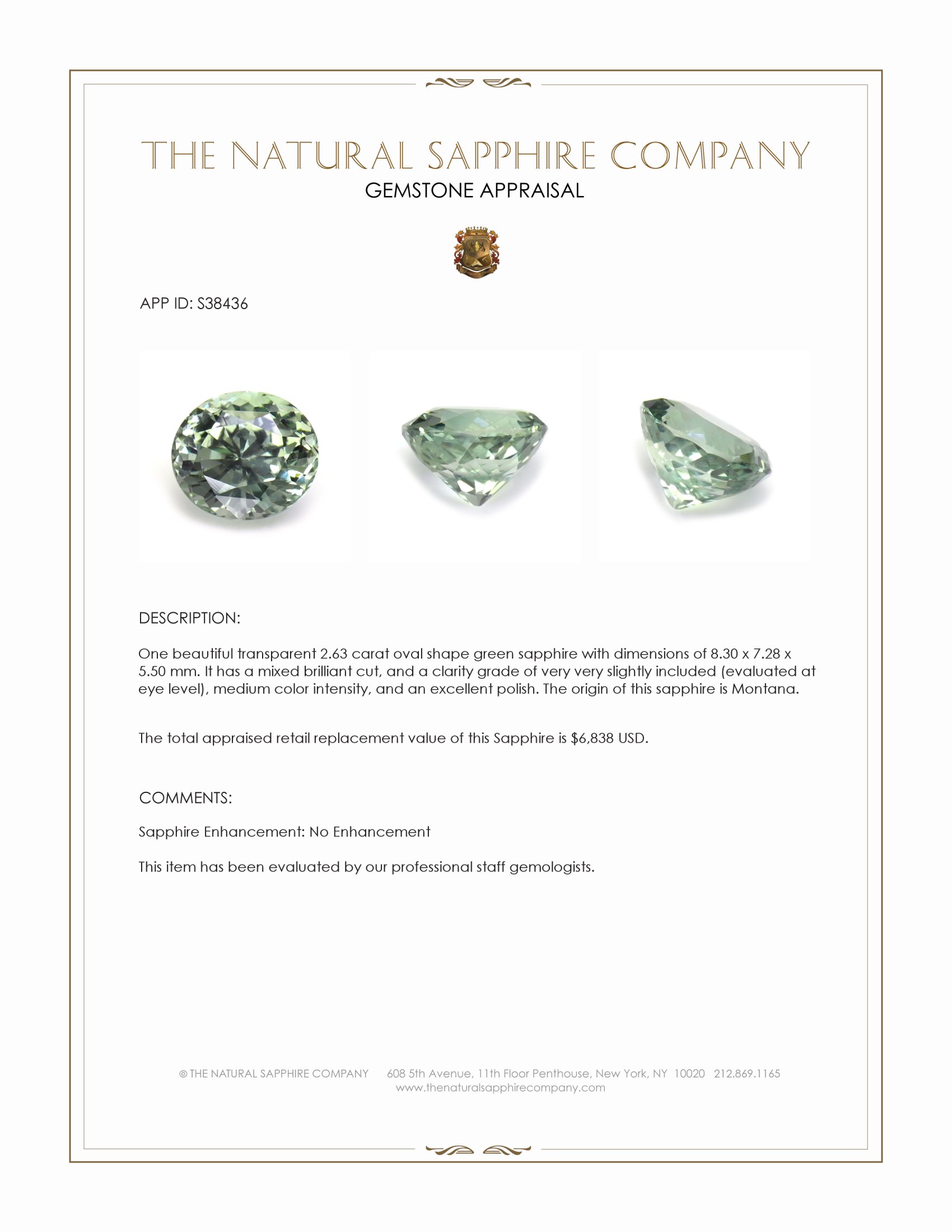 2.63 Ct. Green Sapphire from Montana