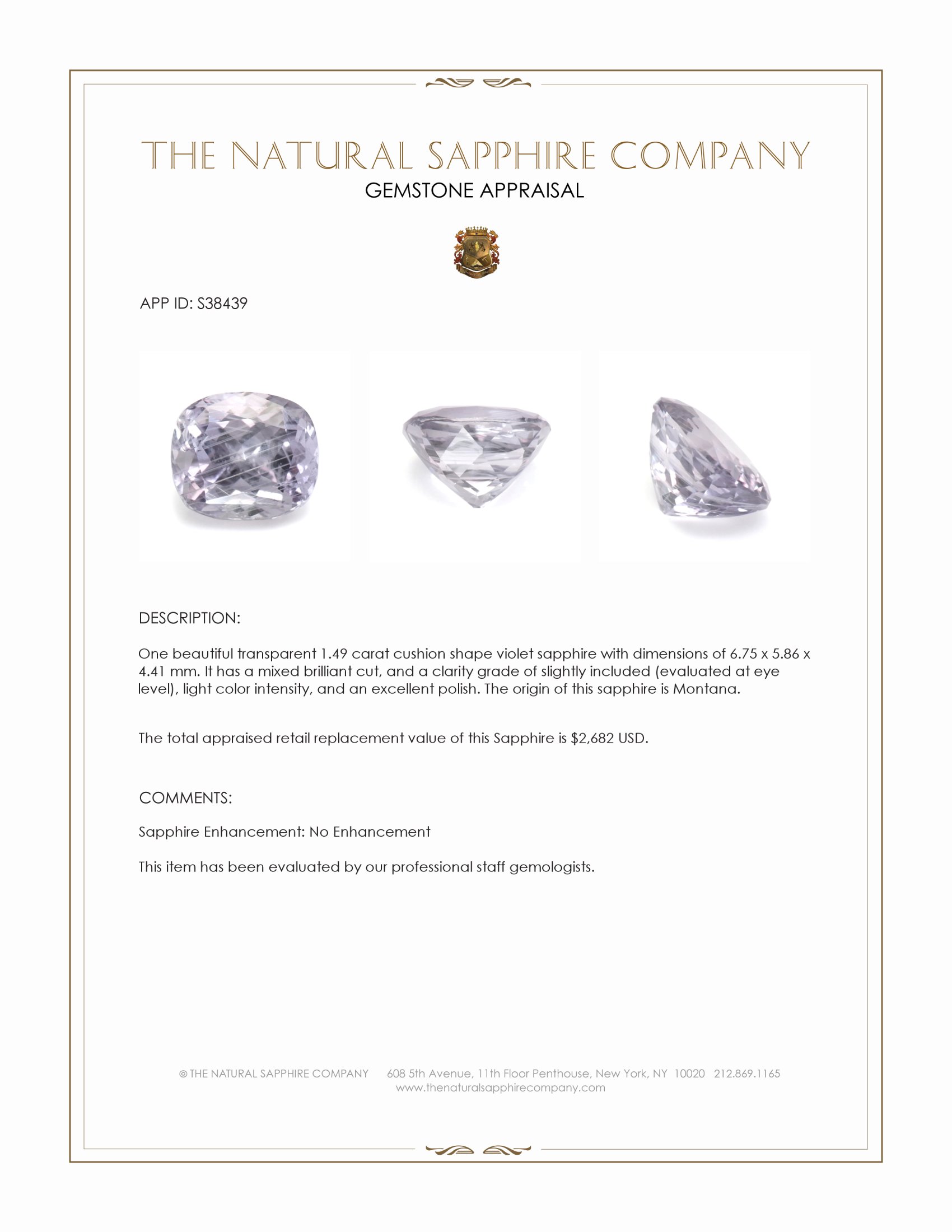 1.49 Ct. Purple Sapphire from Montana