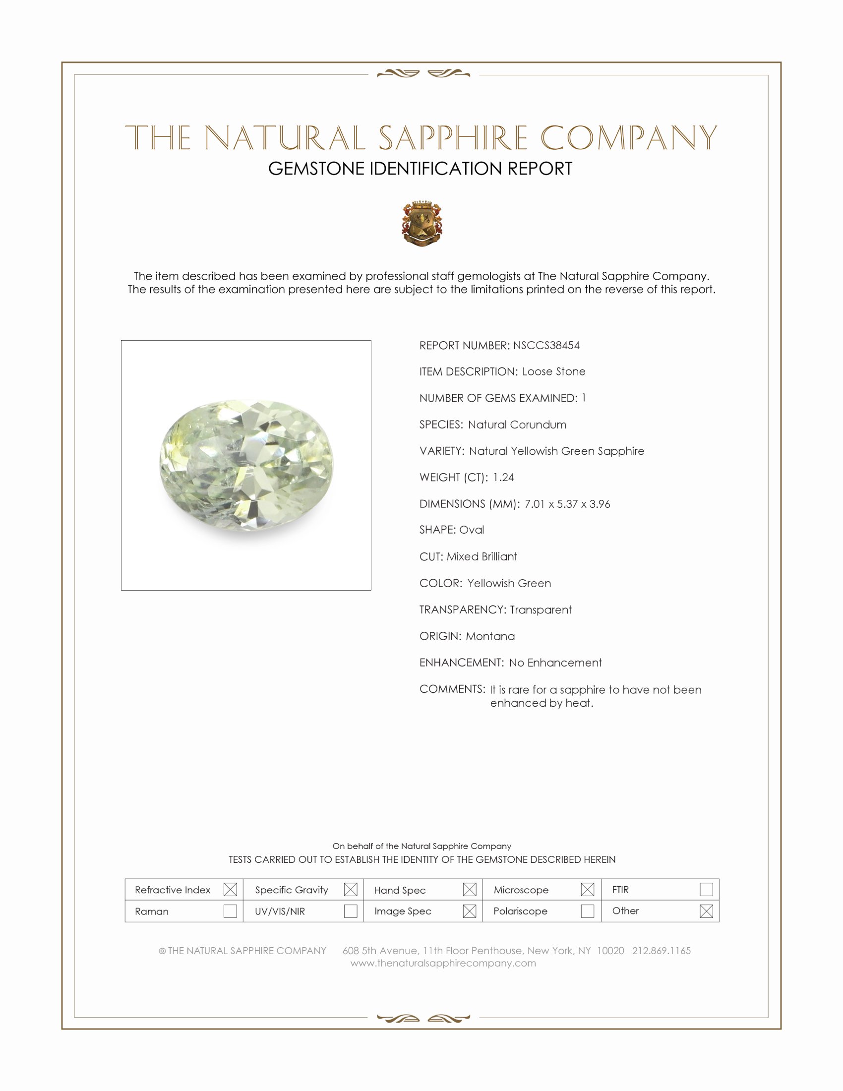 1.24 Ct. Yellowish Green Sapphire from Montana