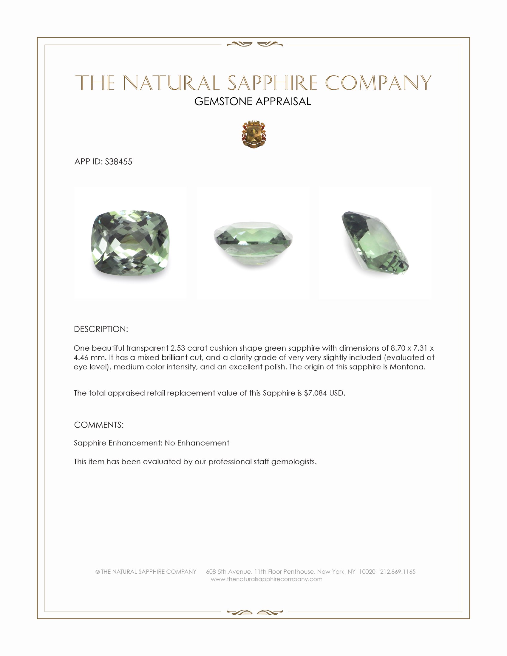 2.53 Ct. Green Sapphire from Montana