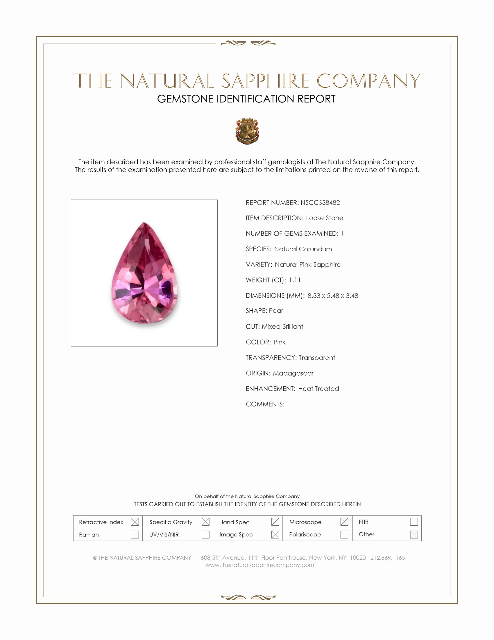 1.11 Ct. Pink Sapphire from Madagascar
